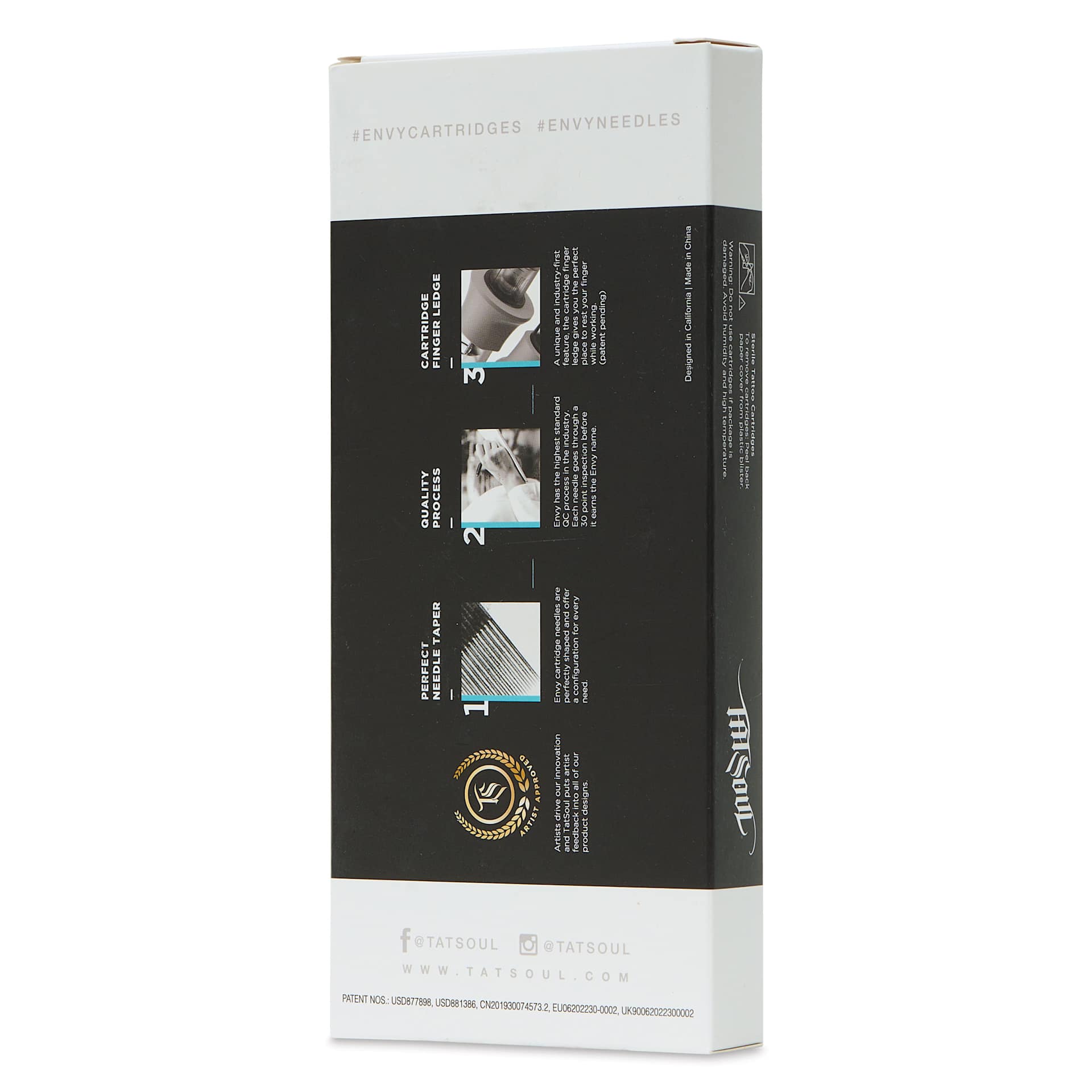 TatSoul Envy Gen 2 Standard Round Liner Long Taper Bugpin Tattoo Needle Cartridge  - #8, 3 Needles, Pkg of 10, packaging