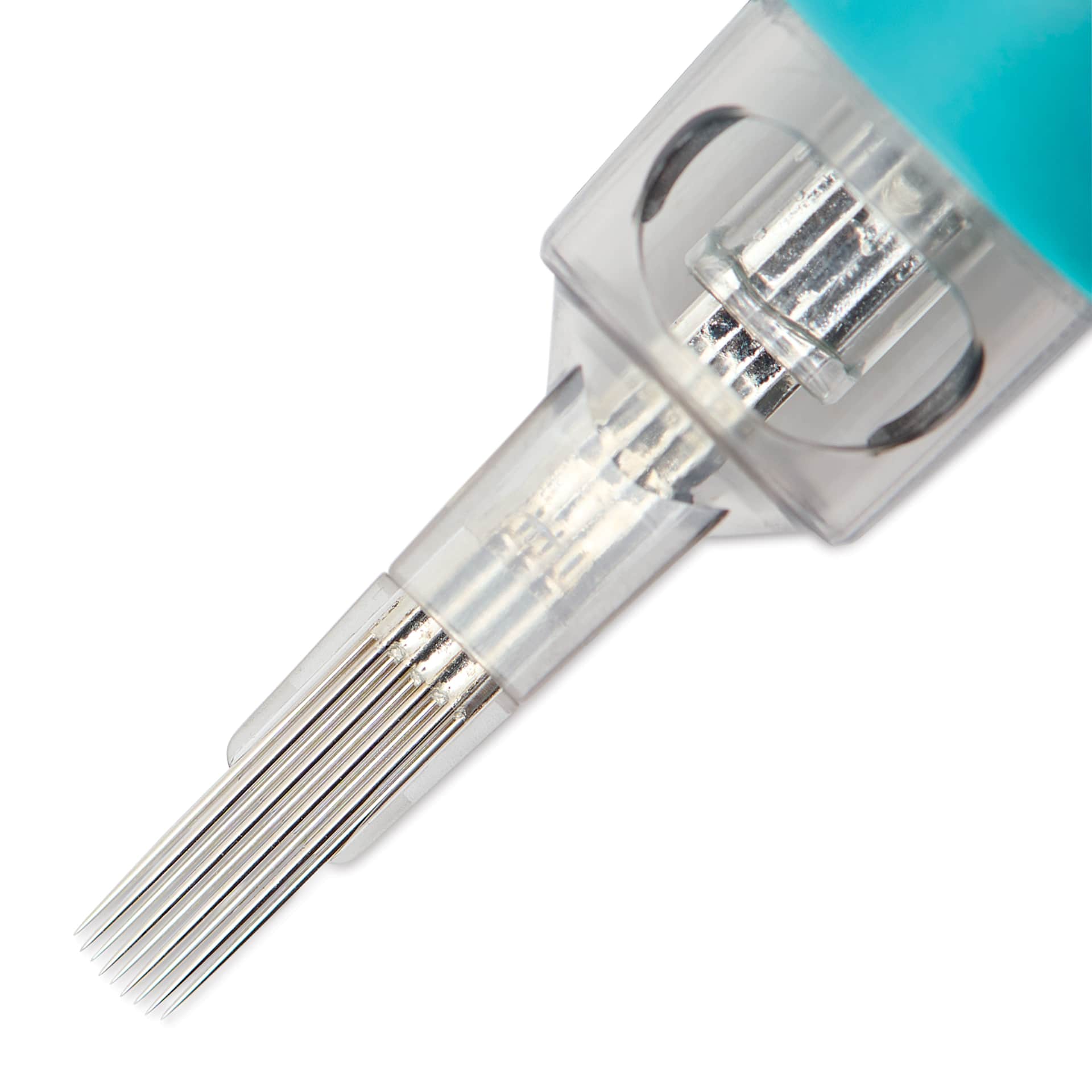 TatSoul Envy Gen 2 Standard Curved Magnum Long Taper Tattoo Needle Cartridge - #12, 9 Needles, Pkg of 10, close-up of needle