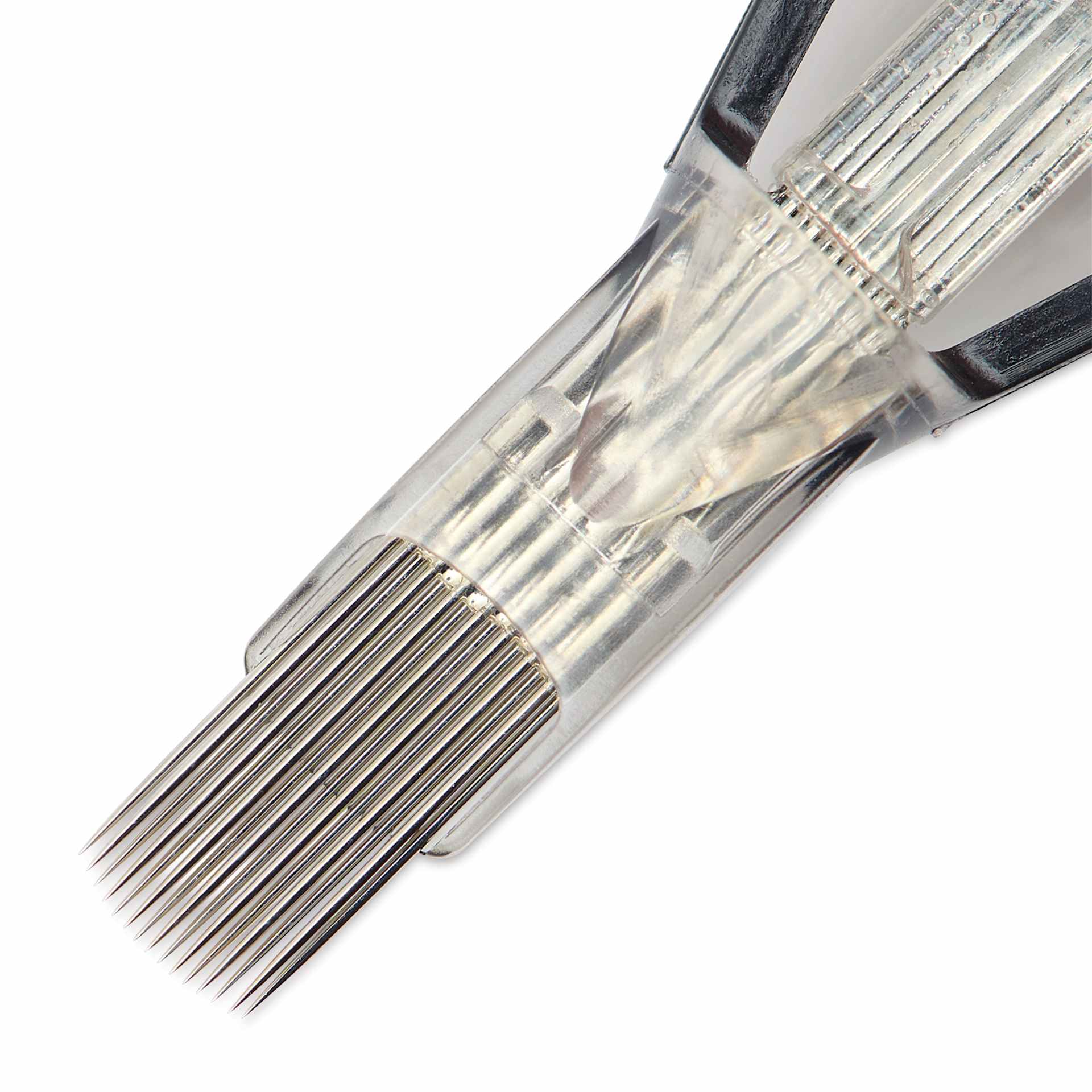 TatSoul Envy Standard Curved Magnum Long Taper Tattoo Needle Cartridge - #12, 15 Needles, Pkg of 10, close-up of needle