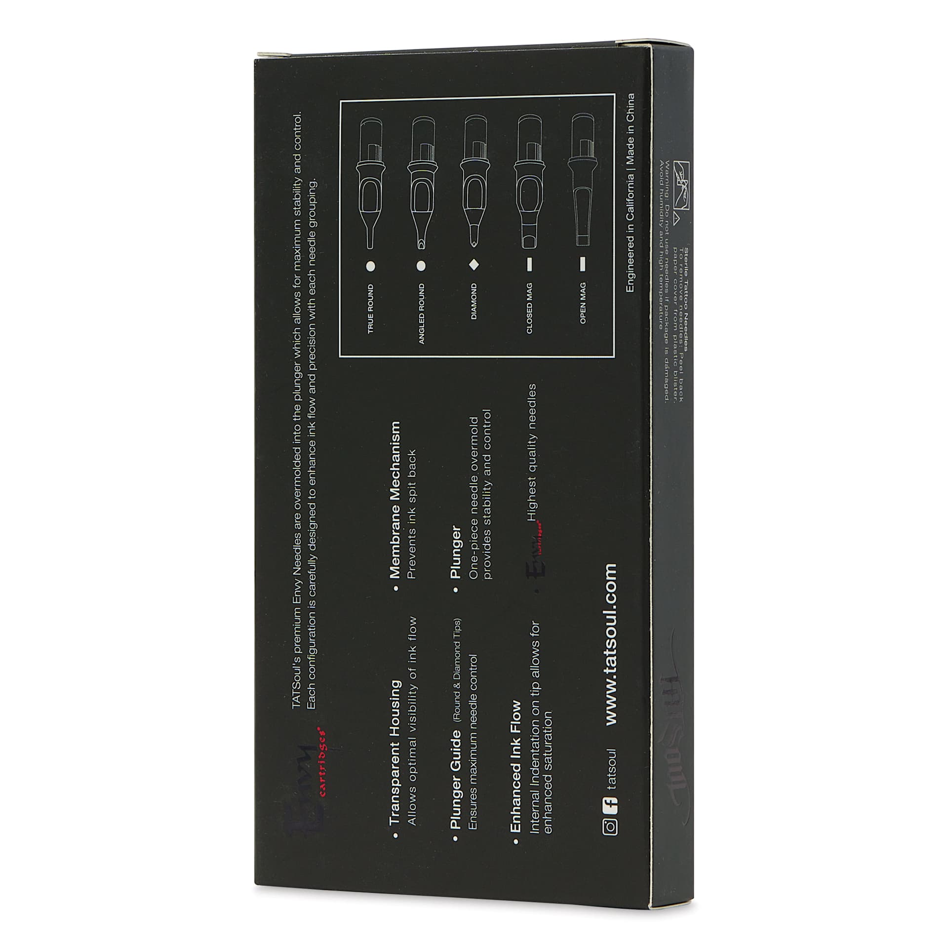 TatSoul Envy Standard Round Liner Long Taper Tattoo Needle Cartridge - #12, 5 Needles, Pkg of 10, packaging