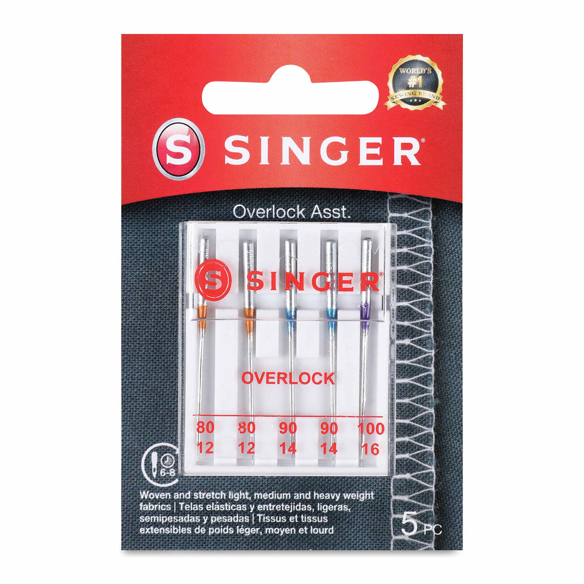 Singer Sewing Machine Needles - Overlock, Assorted, Pkg of 5, front of the packaging
