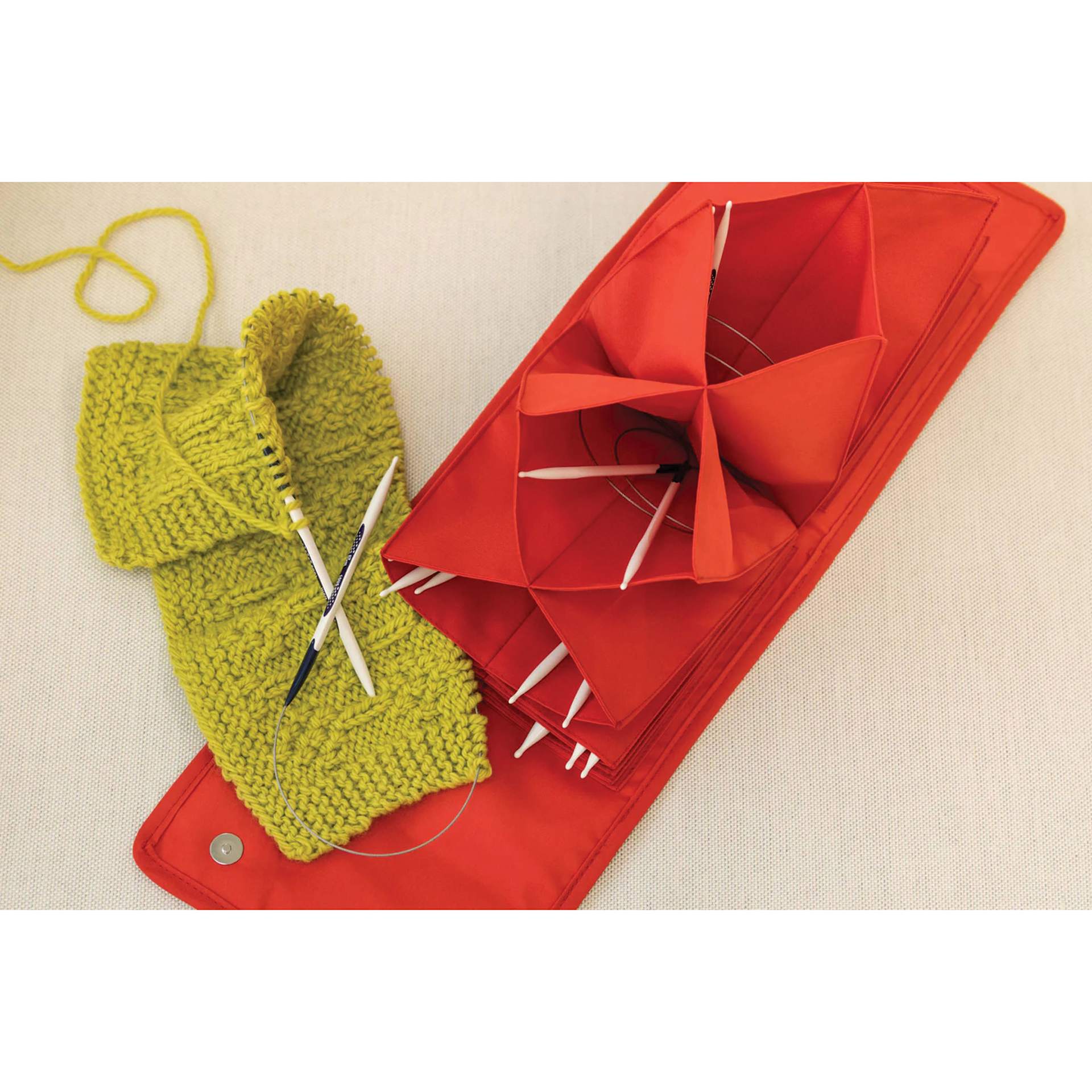 Prym Needle Cases - Circular Needle Case fan pockets with knitting supplies