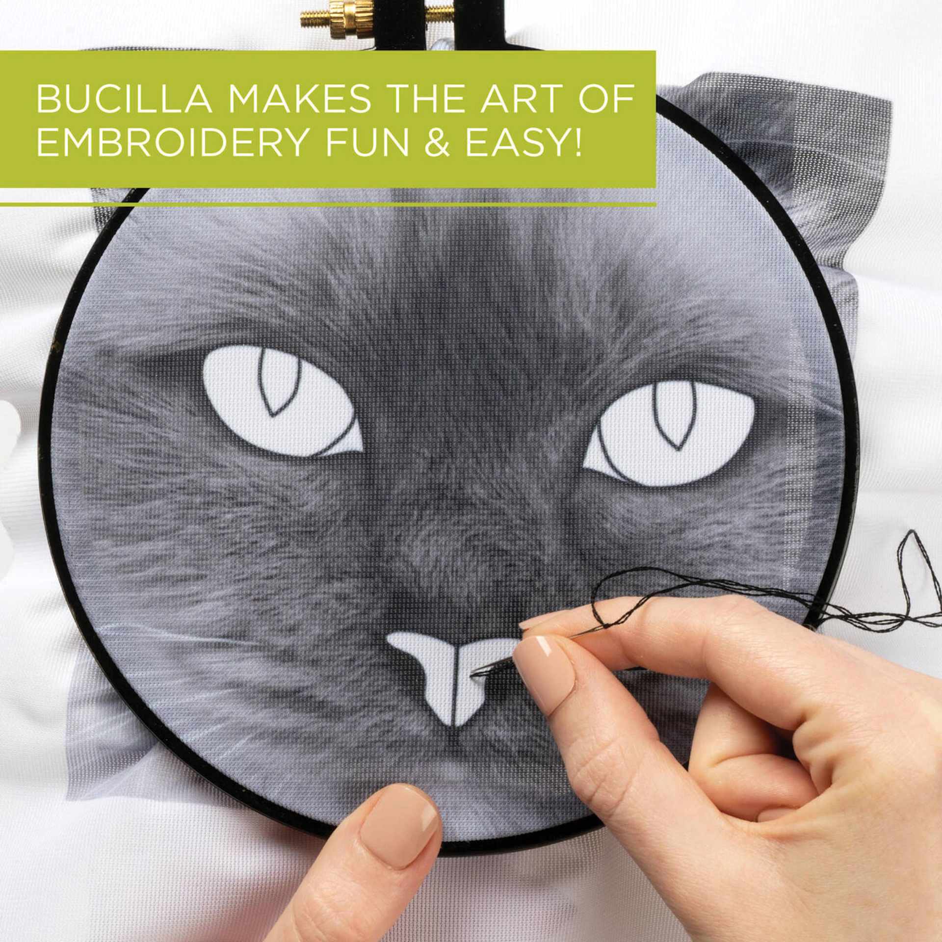 Bucilla Photographic Stamped Embroidery Kit - Cat Eyes in progress