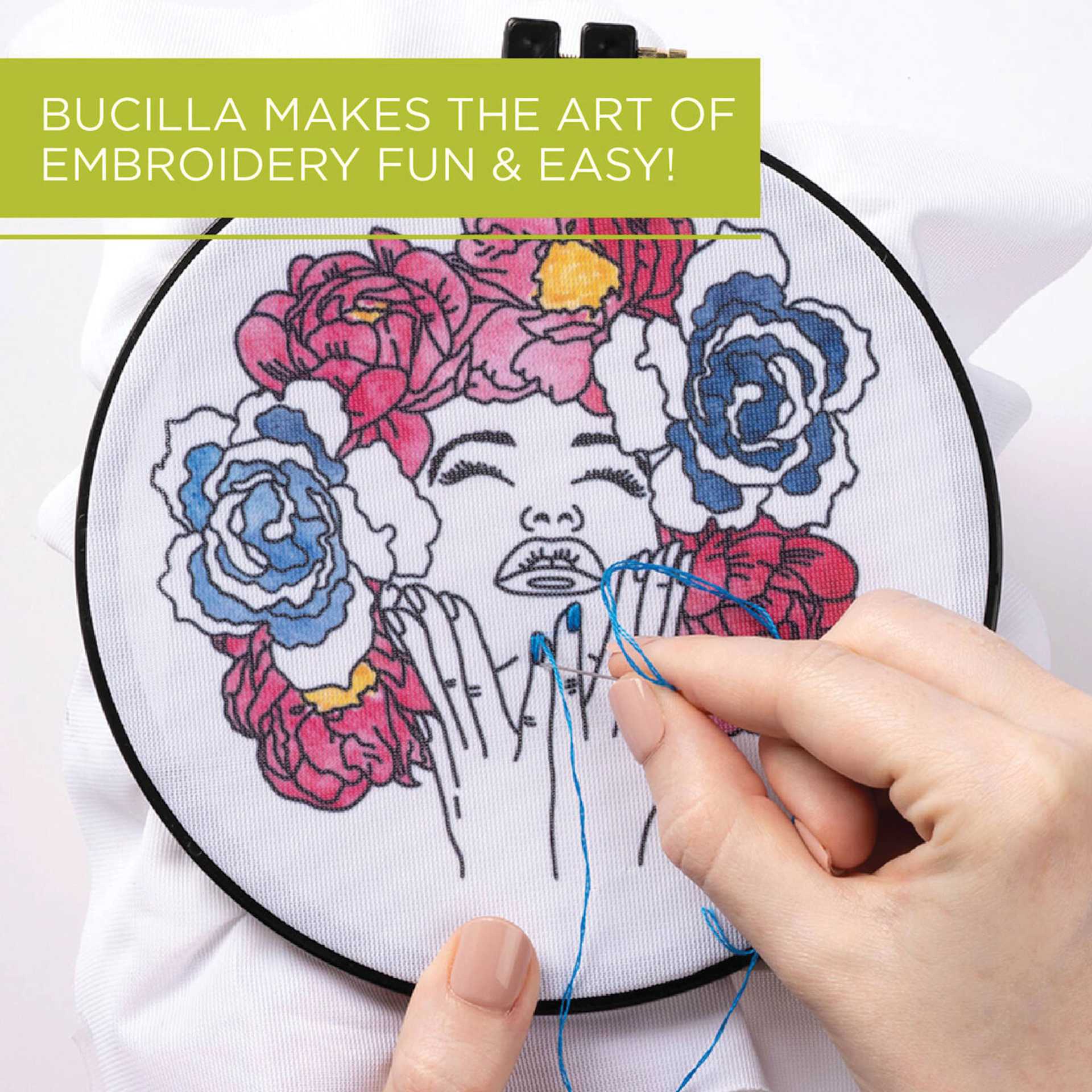 Bucilla Watercolor Stamped Embroidery Kit - Flower Power in progress