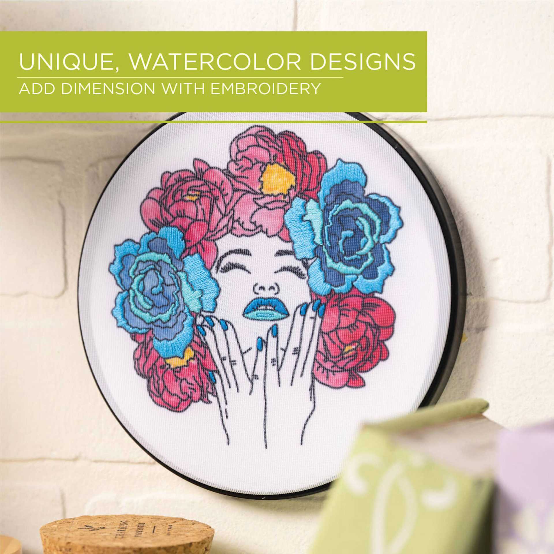 Bucilla Watercolor Stamped Embroidery Kit - Flower Power finished