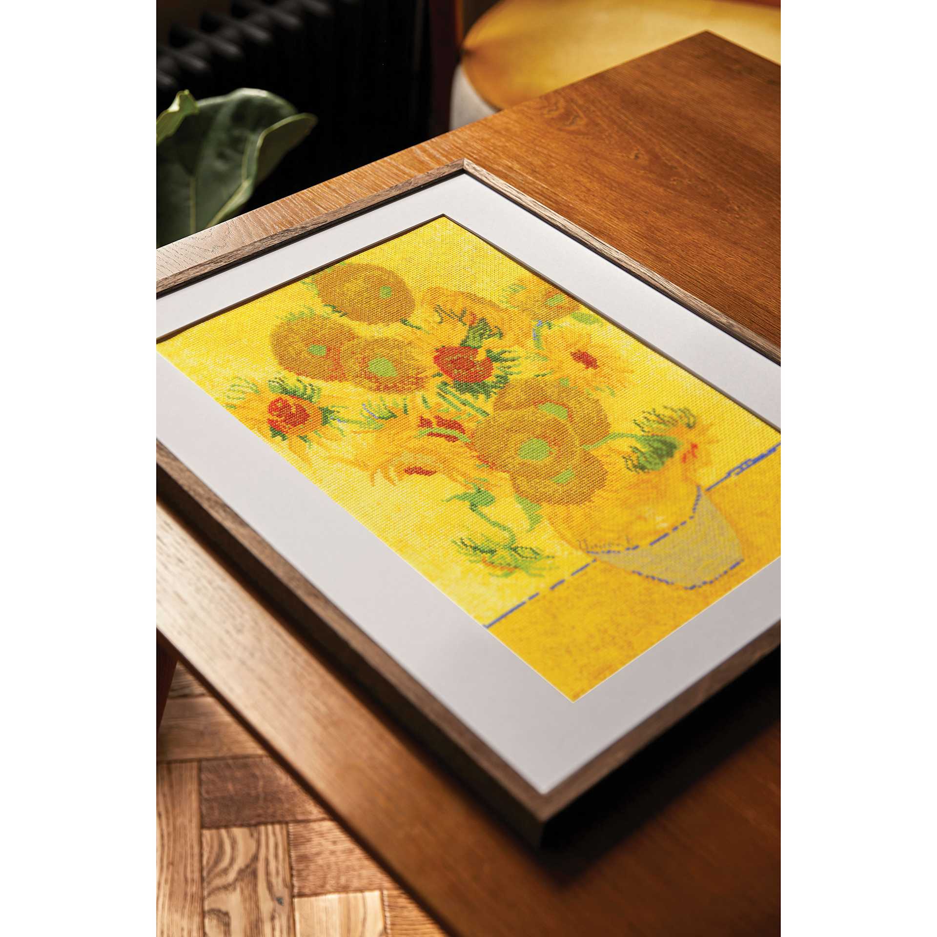 DMC The Museum Collection Cross Stitch Kit - “Sunflowers” by Vincent van Gogh, framed