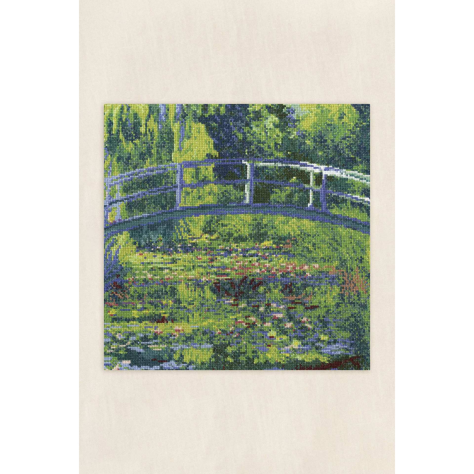 DMC The Museum Collection Cross Stitch Kit - “The Water-Lily Pond” by Claude Monet, finished