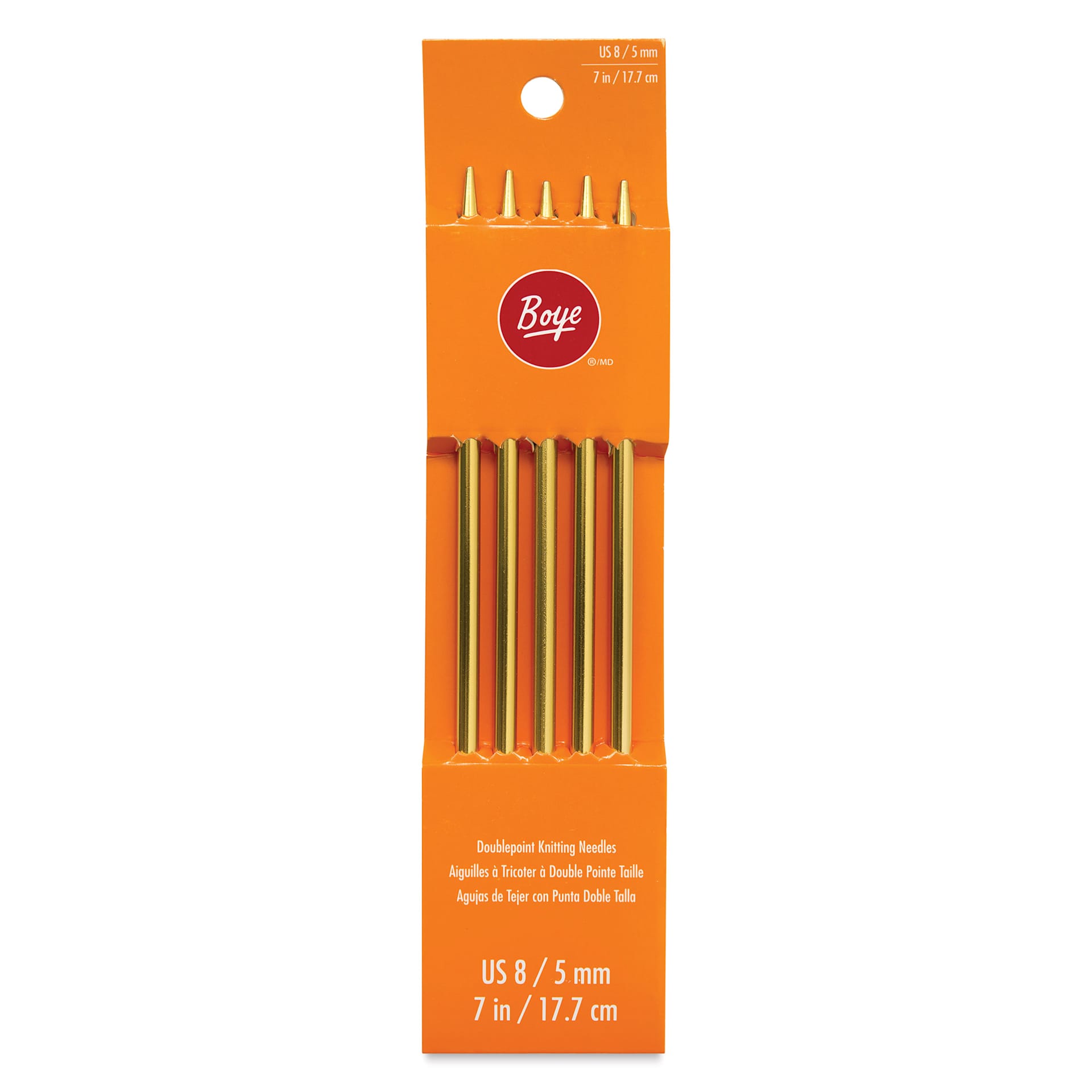 Boye Aluminum Doublepoint Knitting Needles - Pkg of 5, US 8, 7" - front of packaging