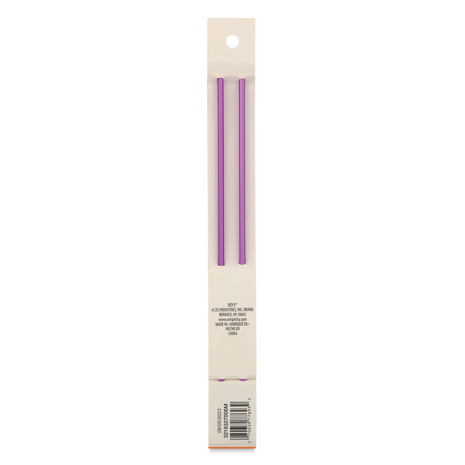 Boye Aluminum Knitting Needles - US 6, 10" - back of packaging