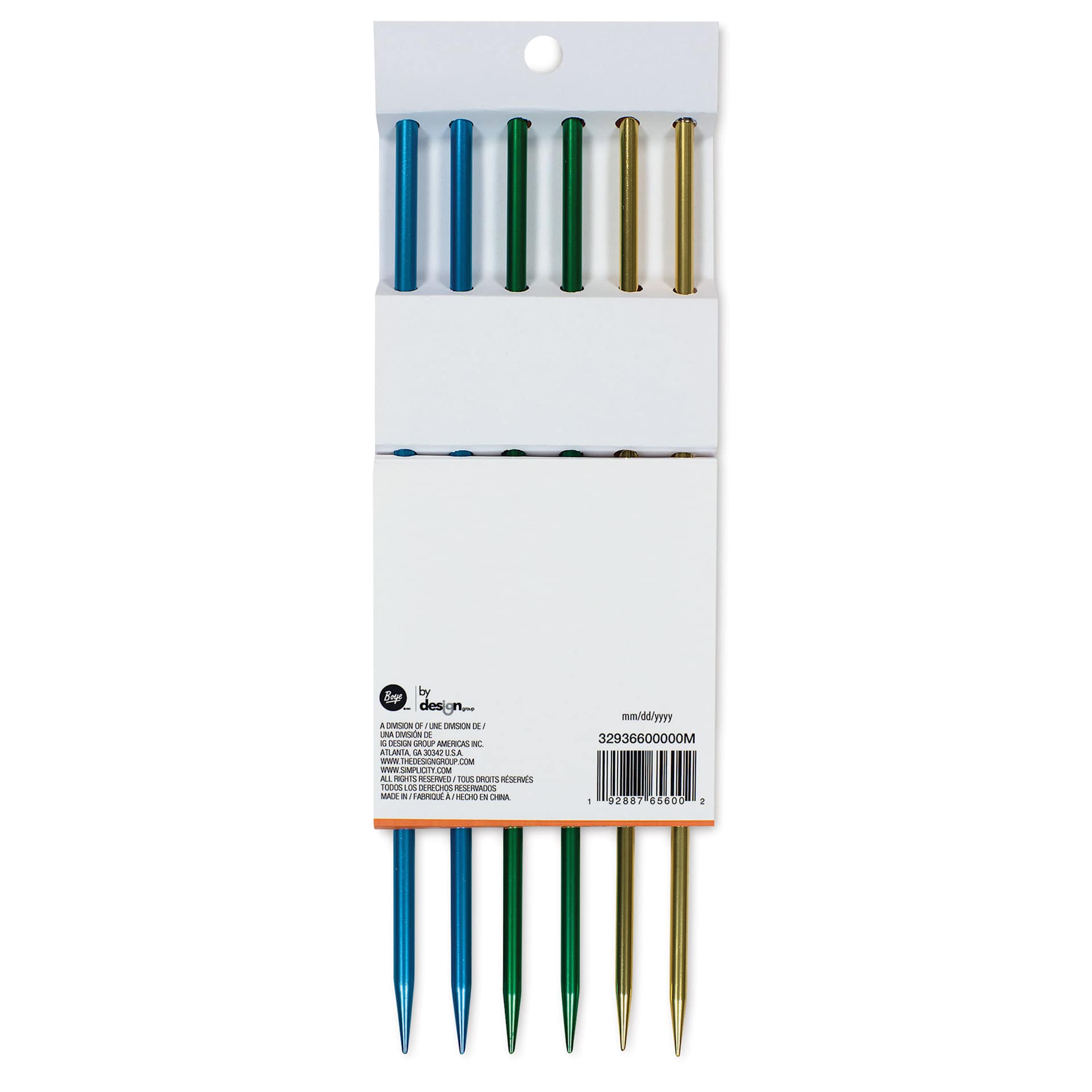 Boye Aluminum Knitting Needles - Set of 3, US 8/9/10, 10" - back of packaging