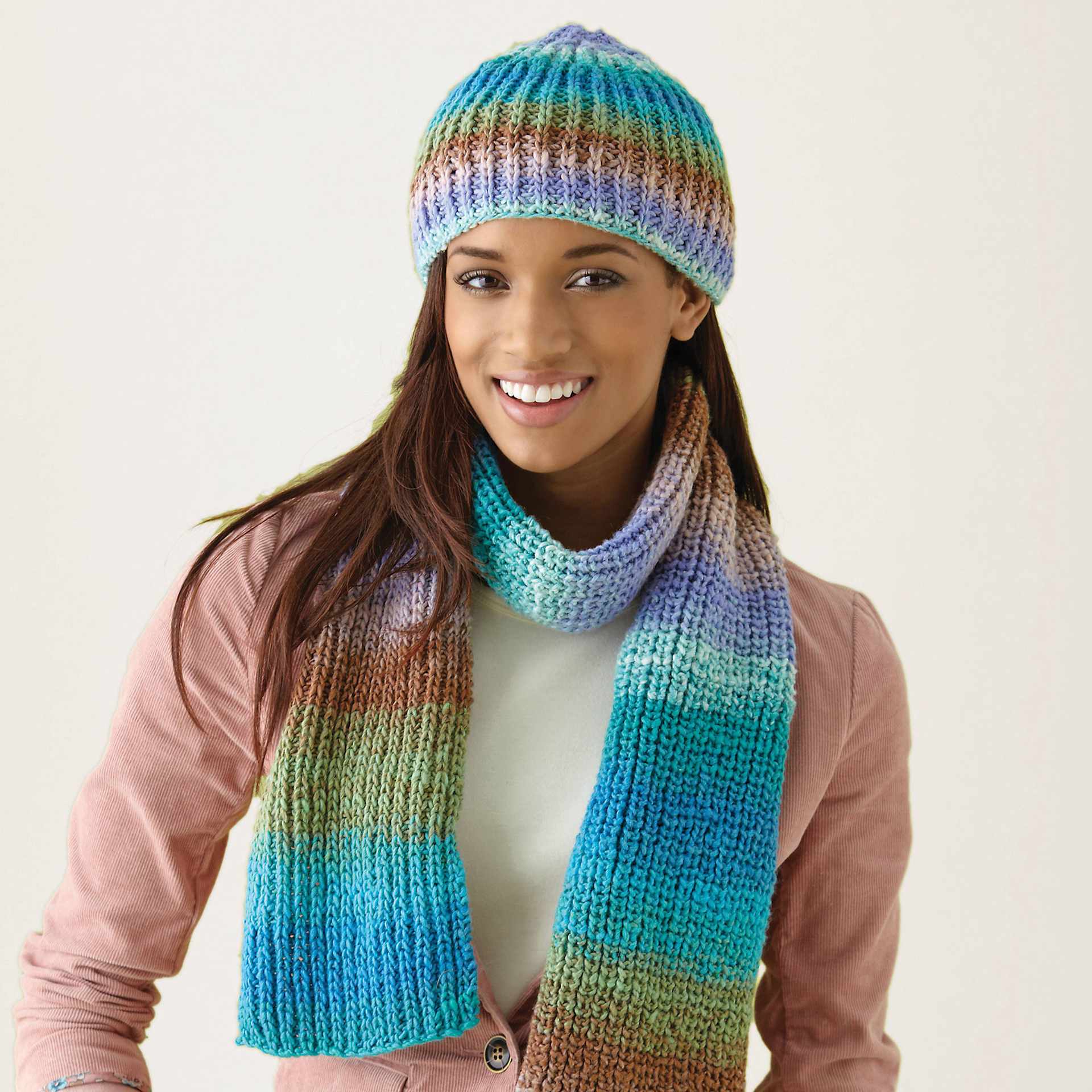 Boye I Taught Myself to Knit Kit - finished beanie and scarf examples