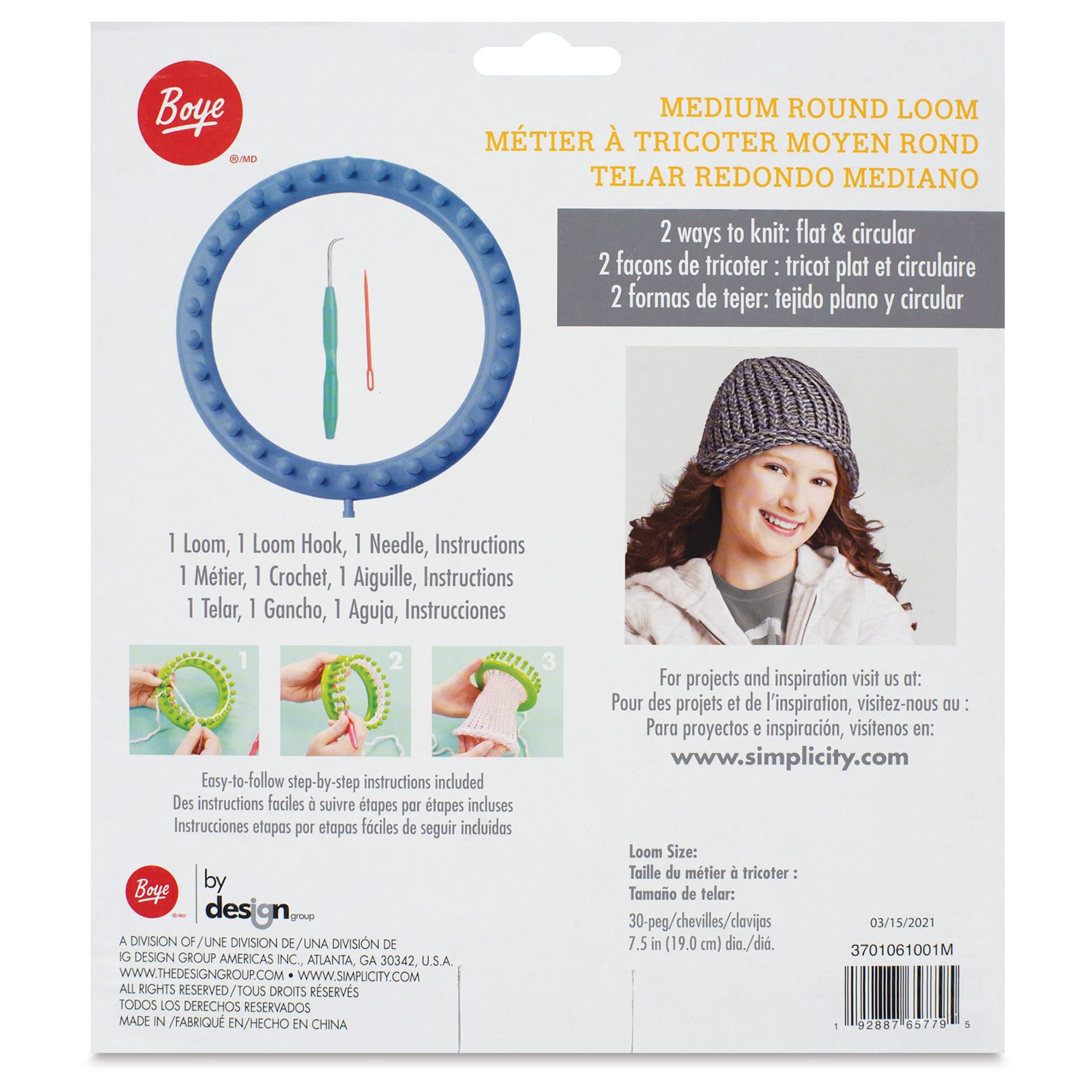 Boye Looms - Round, Medium - back of packaging