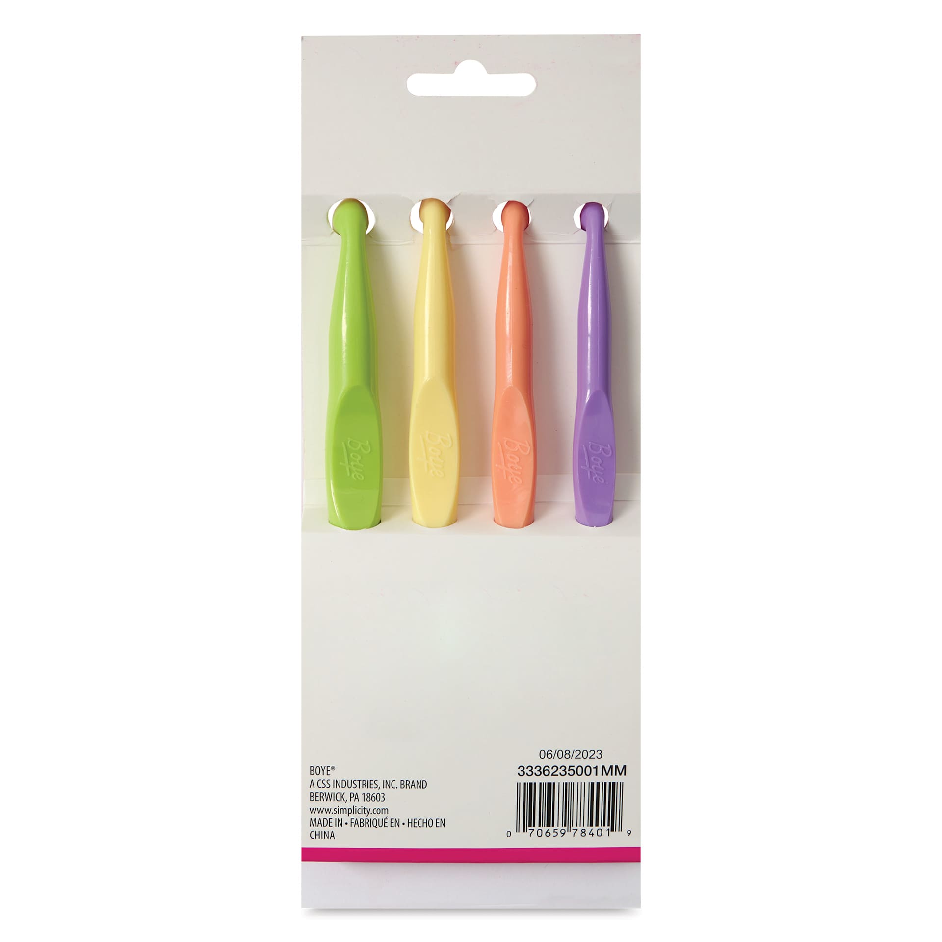 Boye Plastic Crochet Hook - Set of 4, US L/M/N/P - back of packaging