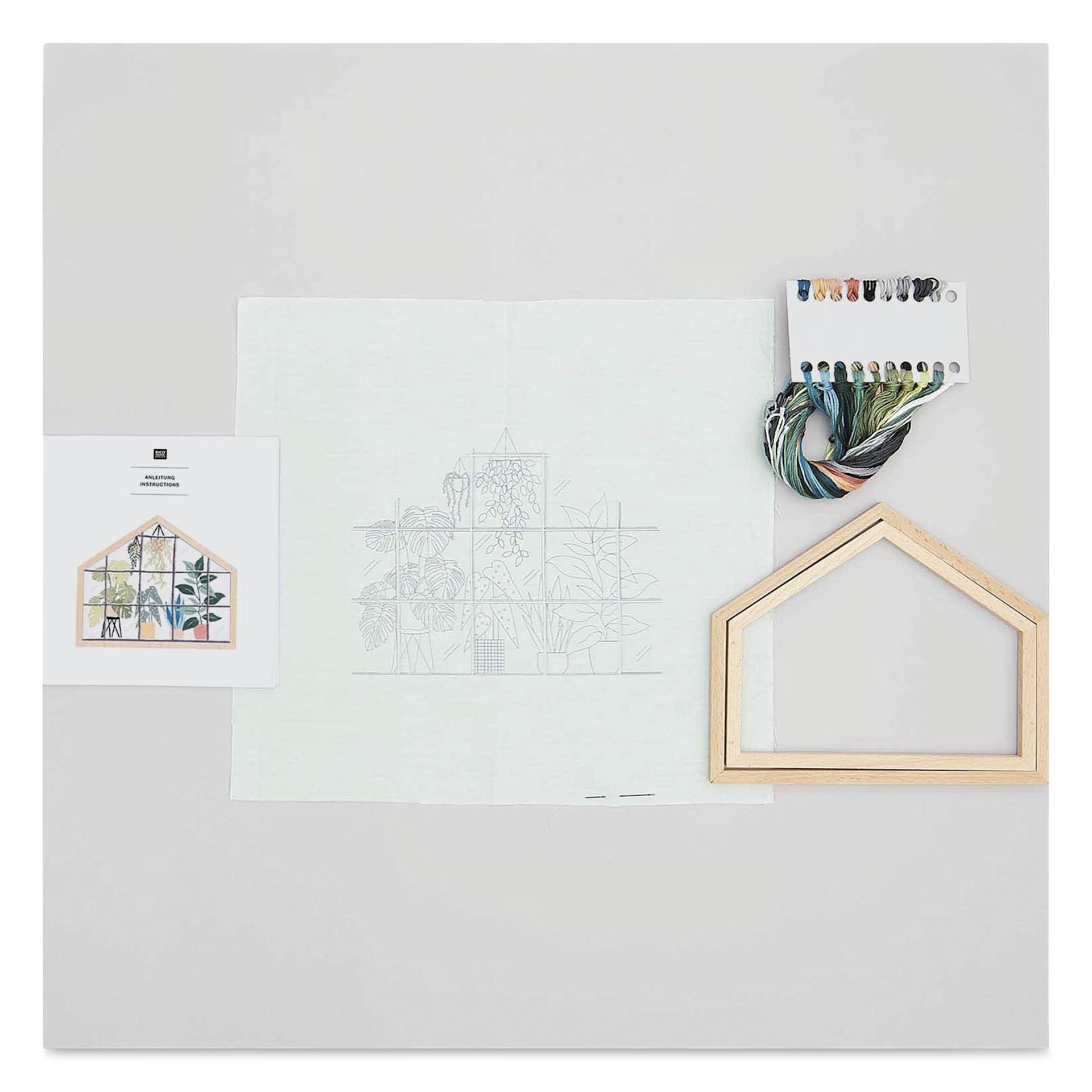 Rico Design Embroidery House Kit - Urban Jungle - contents