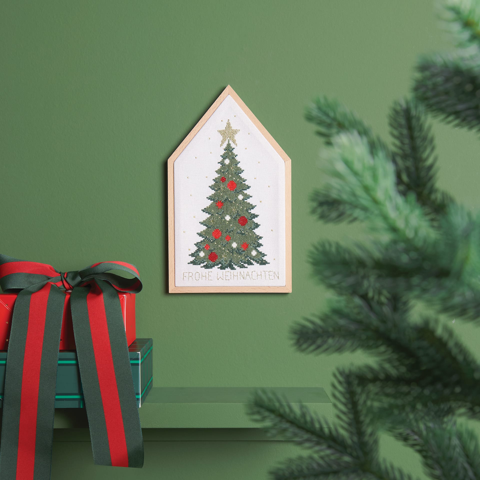 Cross Stitch Kits Spring House Kit - Christmas Tree hung on wall