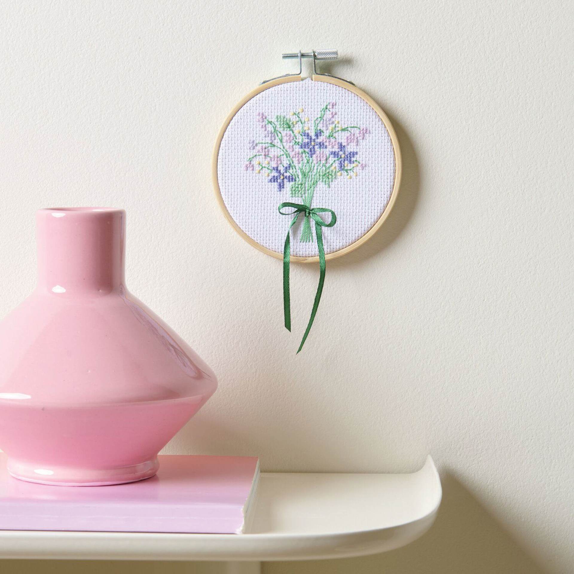 Rico Design Counted Cross Stitch Kit - Flower Bouquet, 10 cm completed project mounted to wall