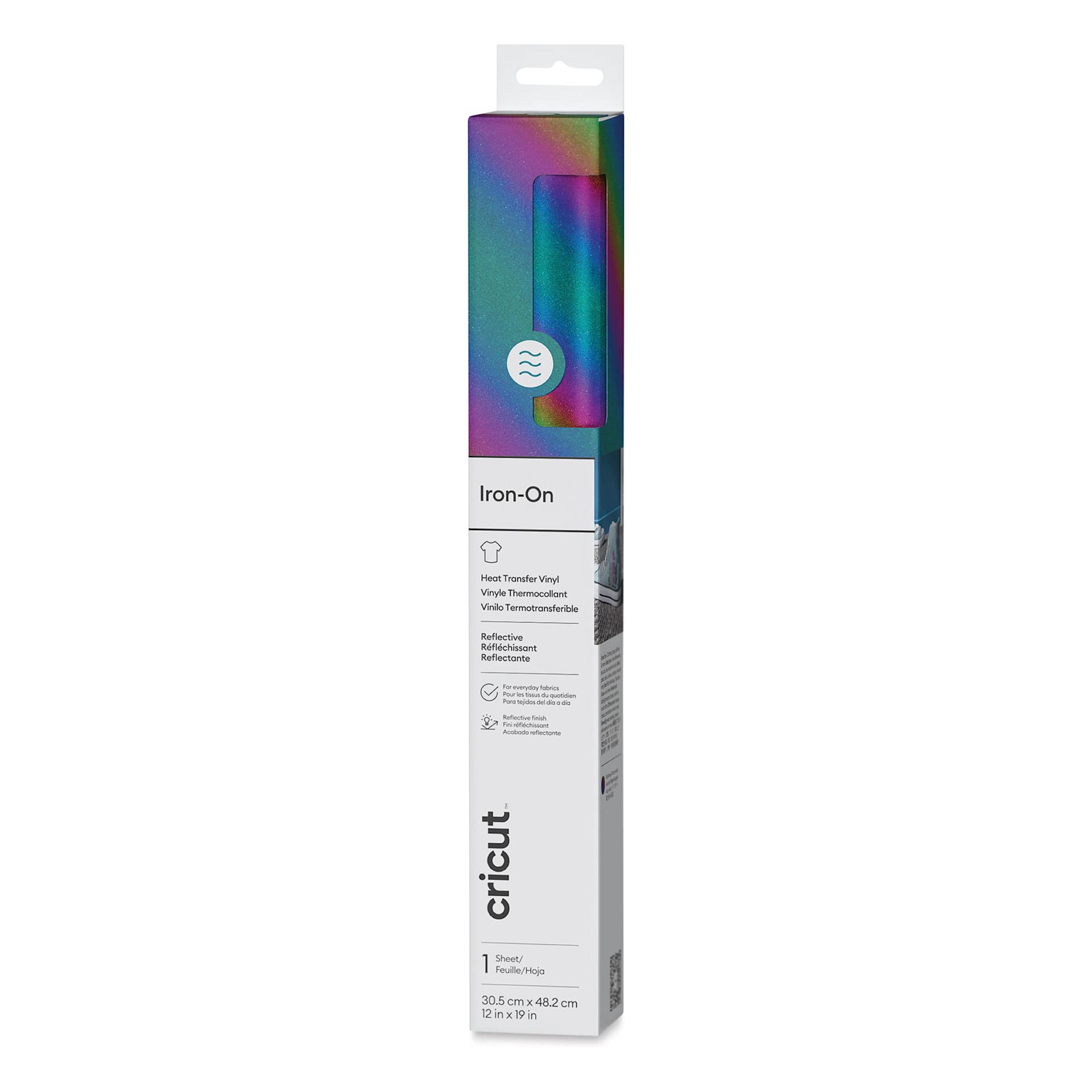Cricut Reflective Iron-On Heat Transfer Vinyl - Rainbow, 12" x 19", Sheet front of packaging