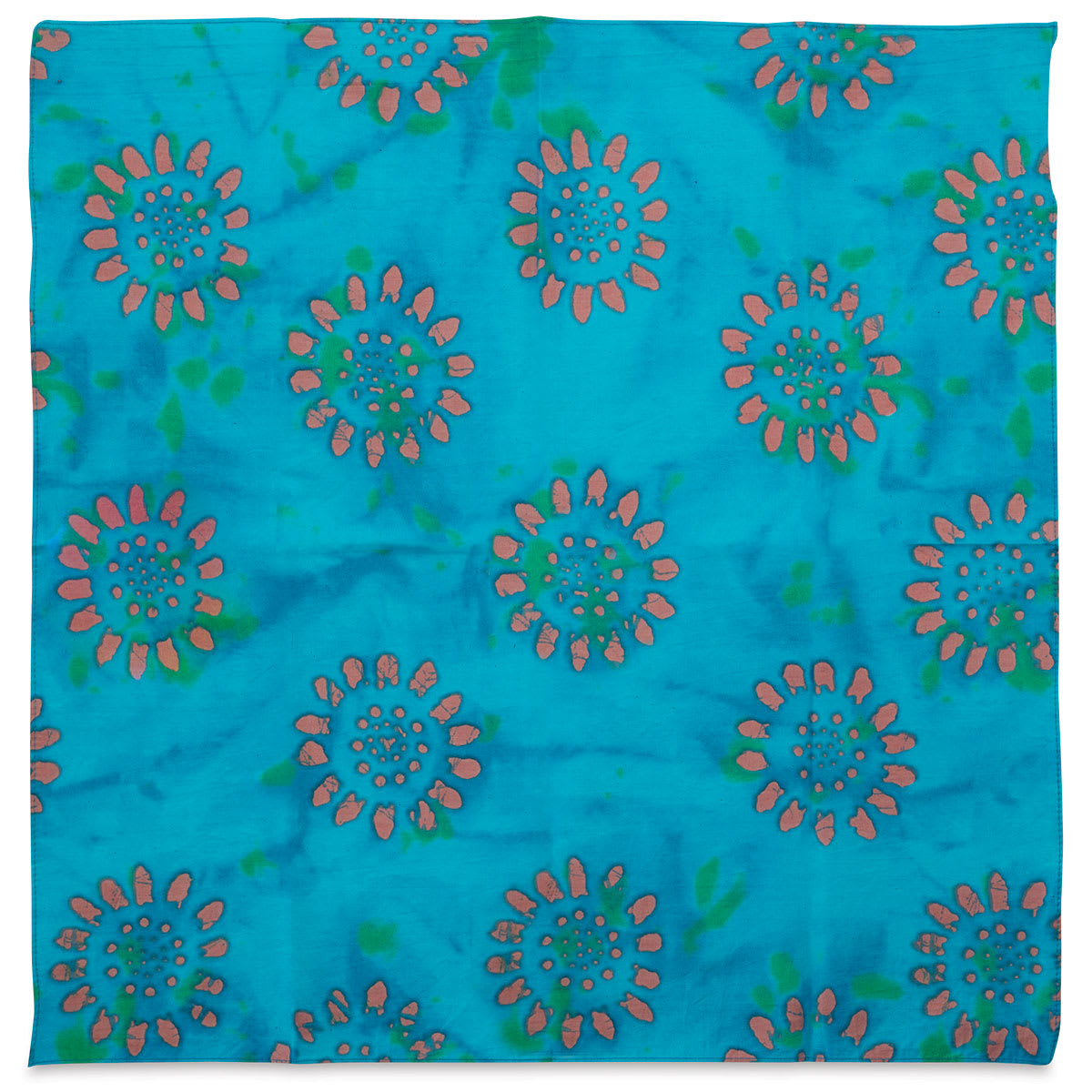 Carolina Batik Bandana - Turquoise and Terracotta pattern Bandana shown
