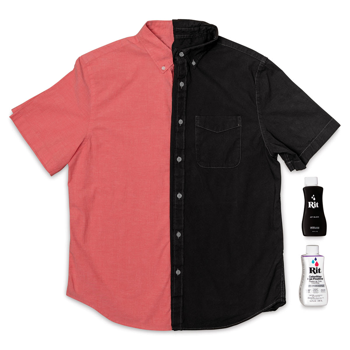 Rit Back to Black Dye Kit - Shirt dyed half black vertically