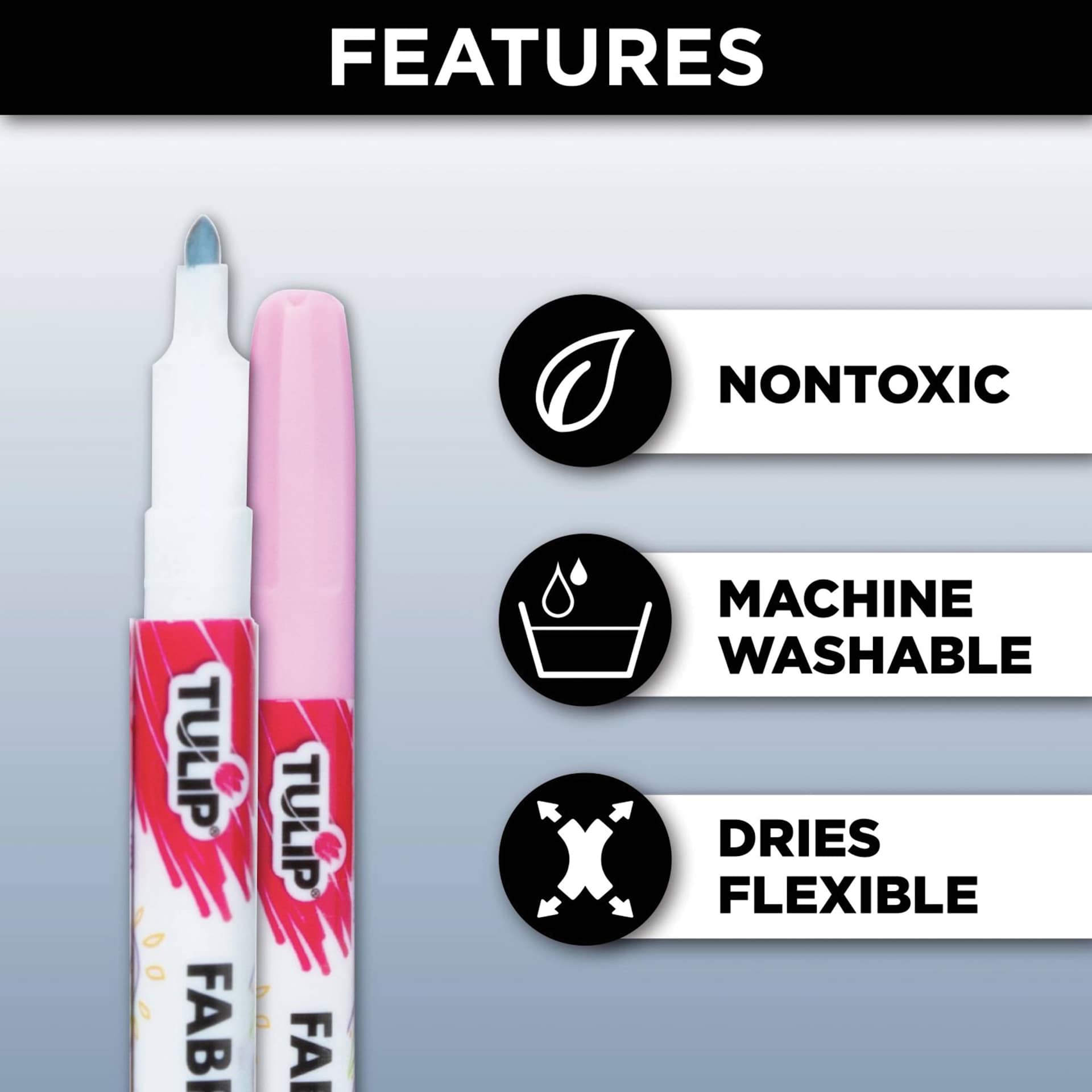 Tulip Fine Tip Fabric Markers - Mountainside Meadow, Set of 12 (features infographic)