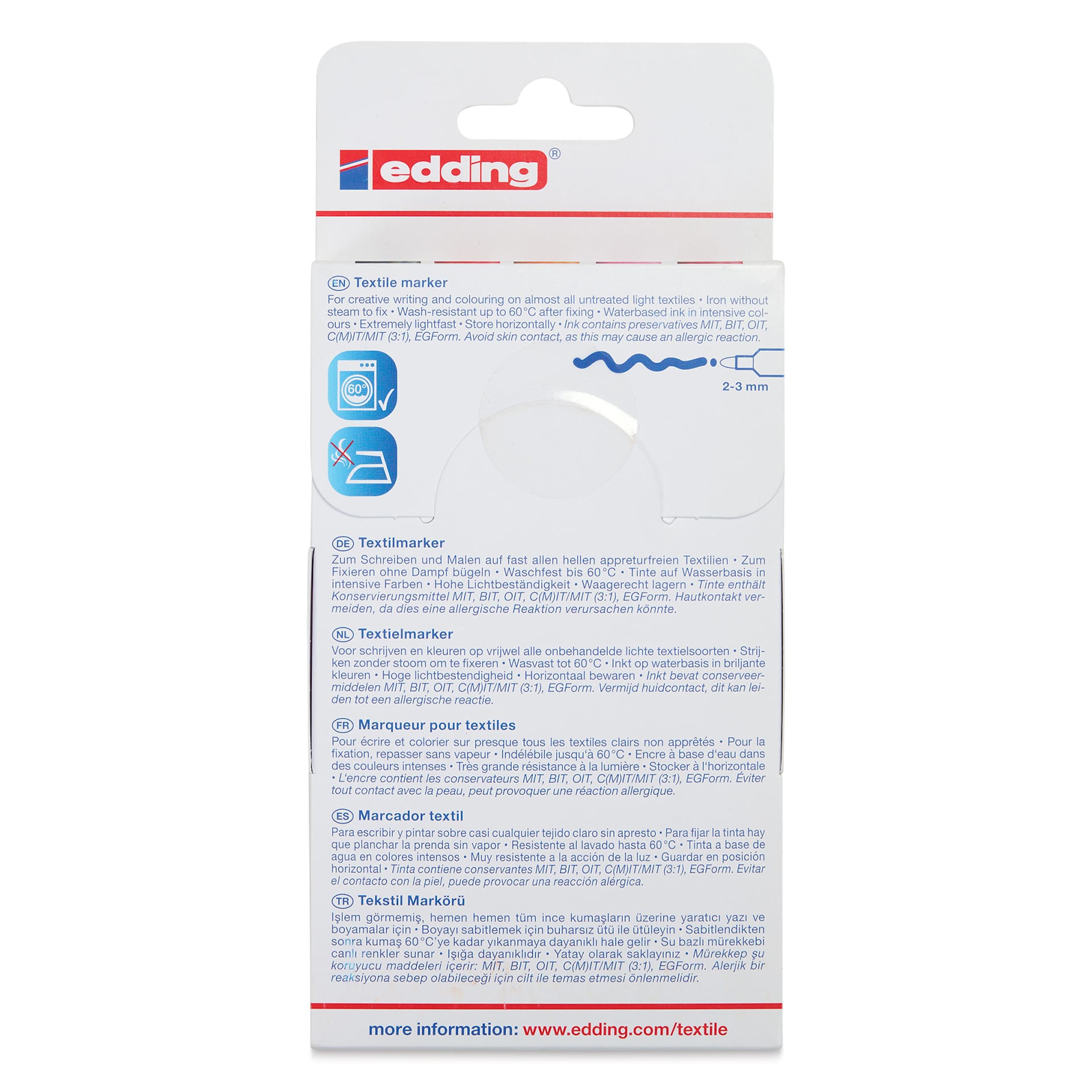 Edding 4500 Textile Markers - Warm, Set of 5, back of the packaging