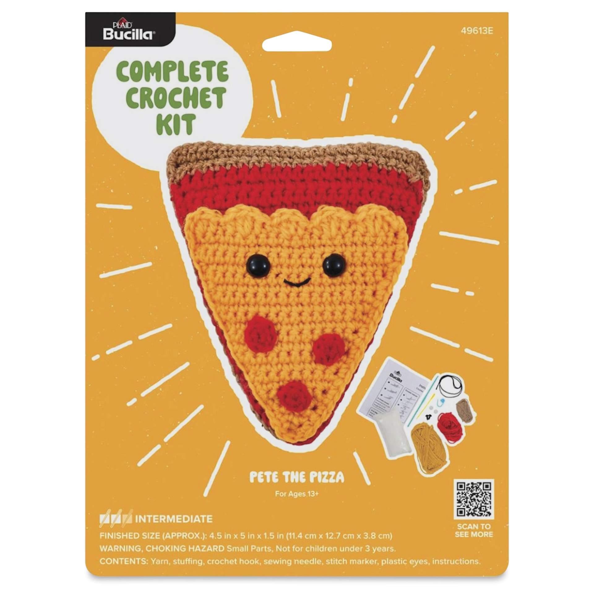Bucilla Acrylic Yarn Amigurumi Crochet Kit - Pete the Pizza - front of packaging