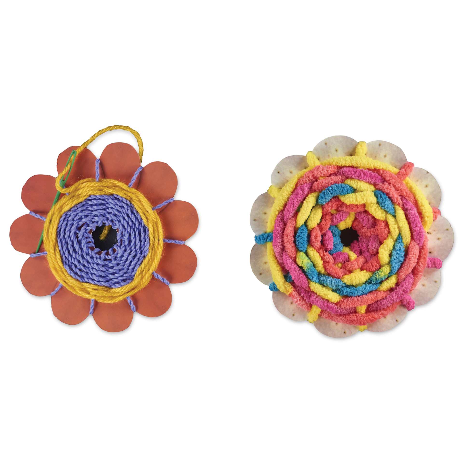 Roylco Take-Home Weaving Flowers -  two flowers with weaving in progress
