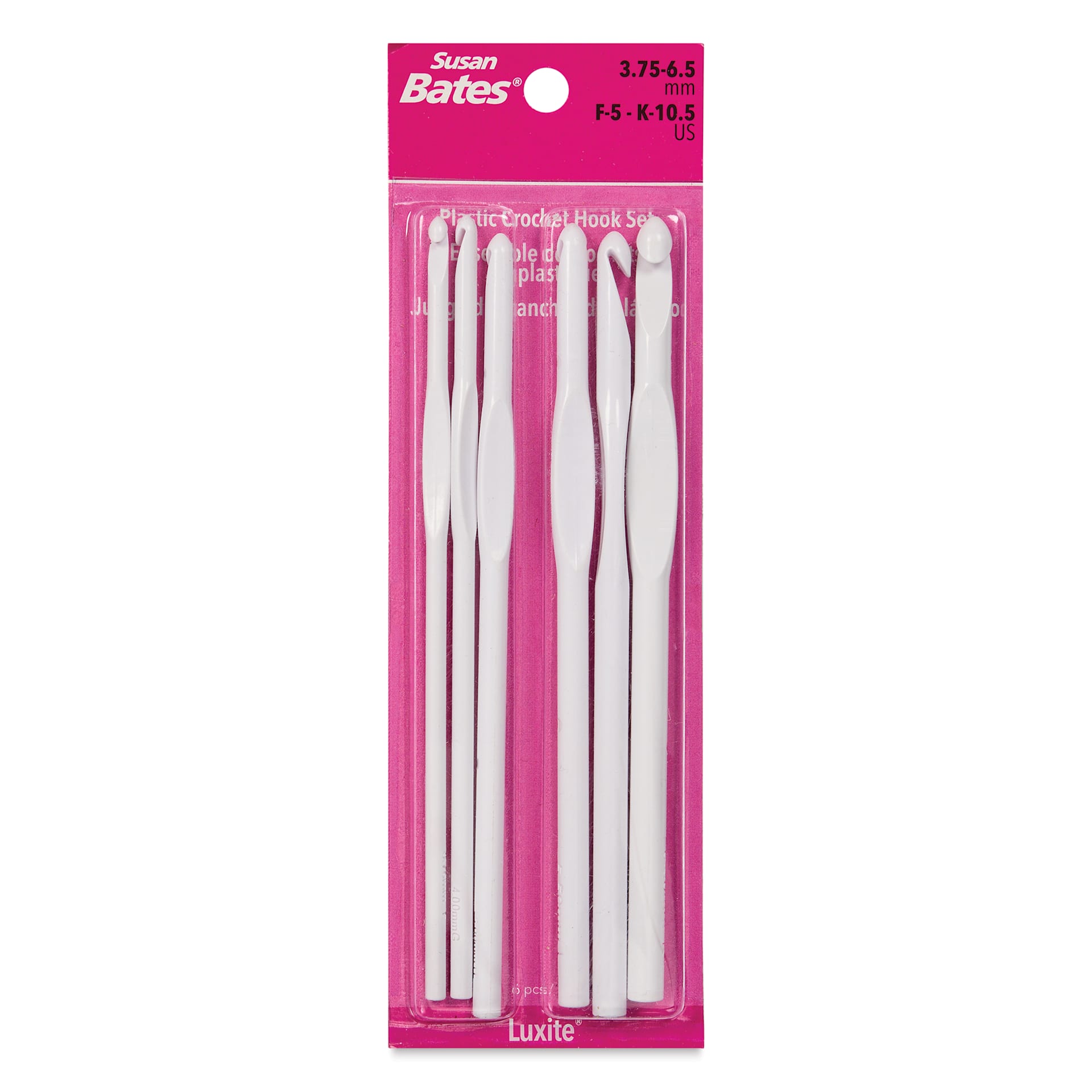 Susan Bates Plastic Crochet Hooks - Set of 6 - front of packaging
