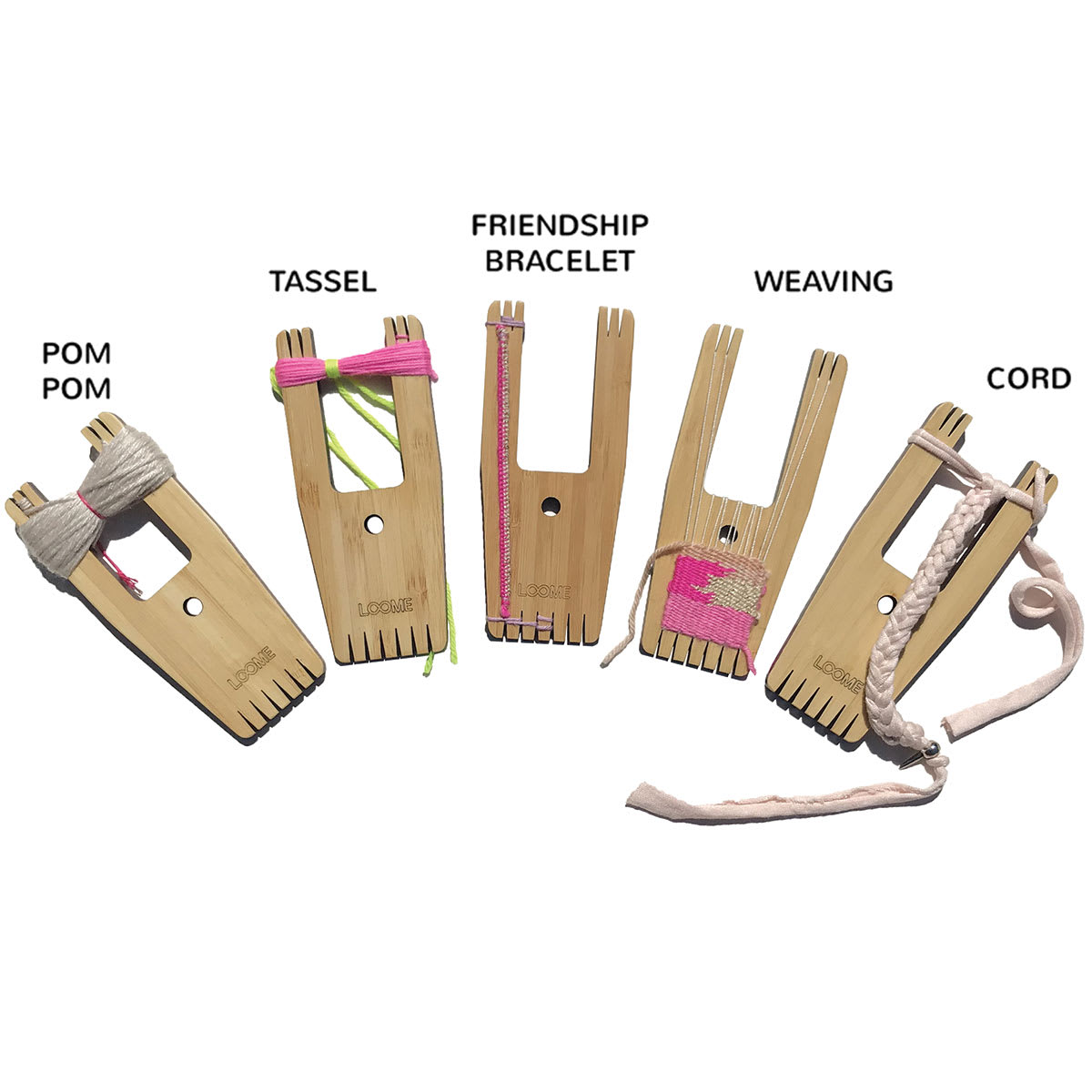 Loome Fiber Craft Tools - Several Big A tools with different crafts in process