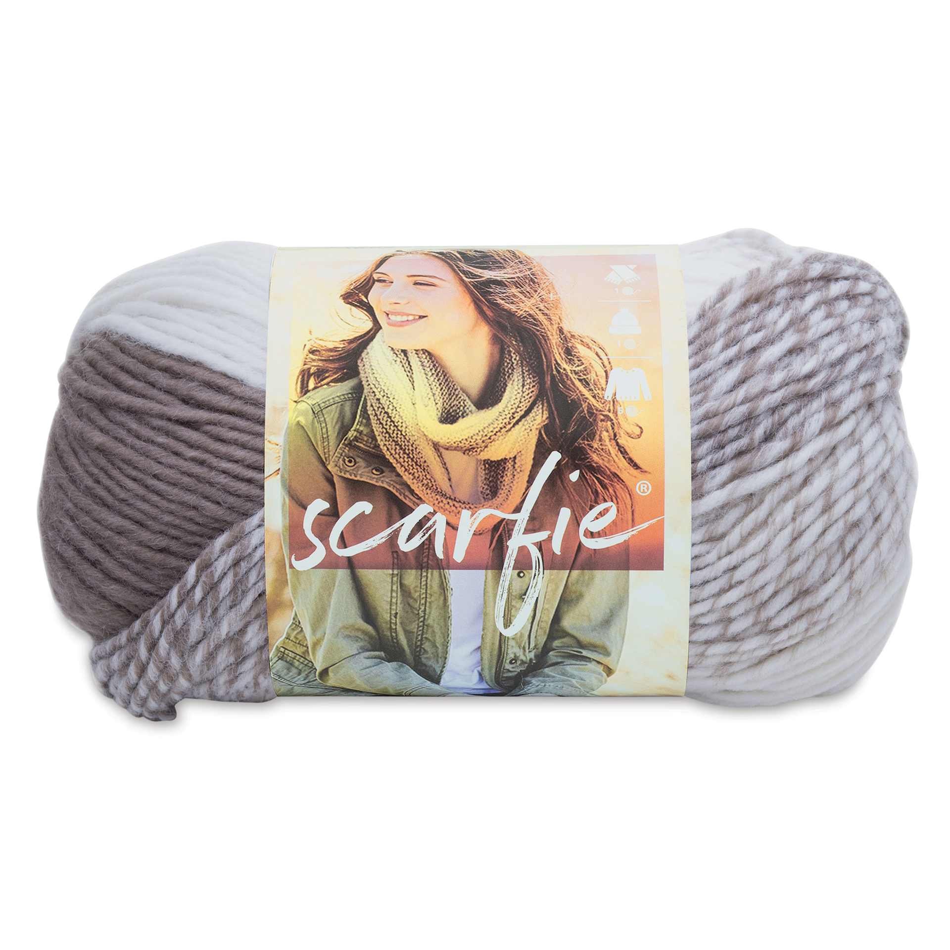 Lion Brand Scarfie Yarn - Cream/Taupe, 312 yds