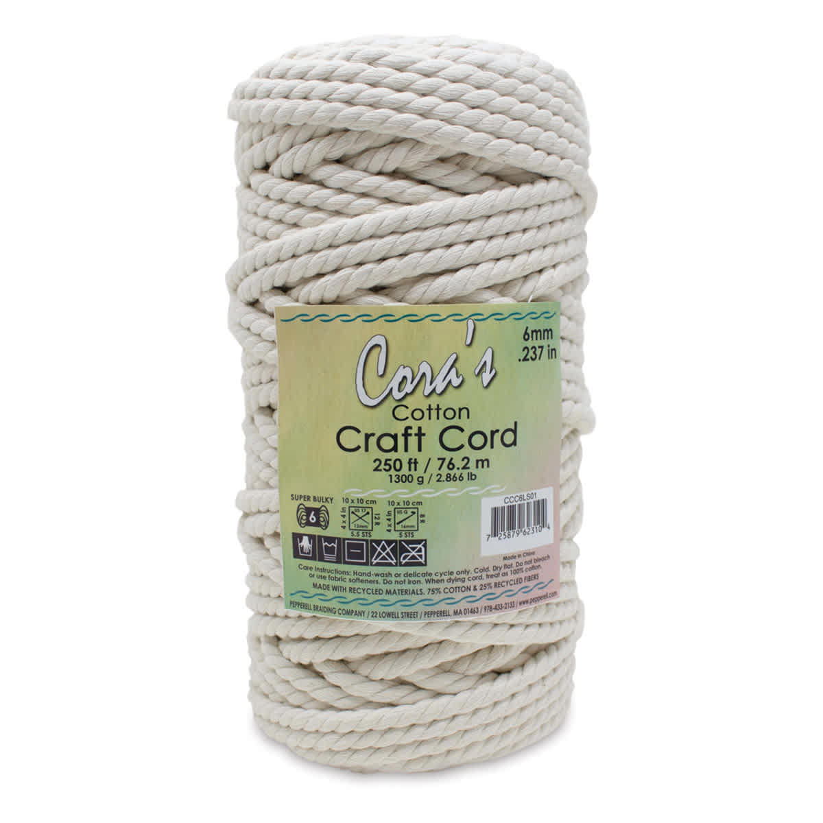 Pepperell Cotton Craft Cord - Front view of Natural, 6 mm, 250 ft package