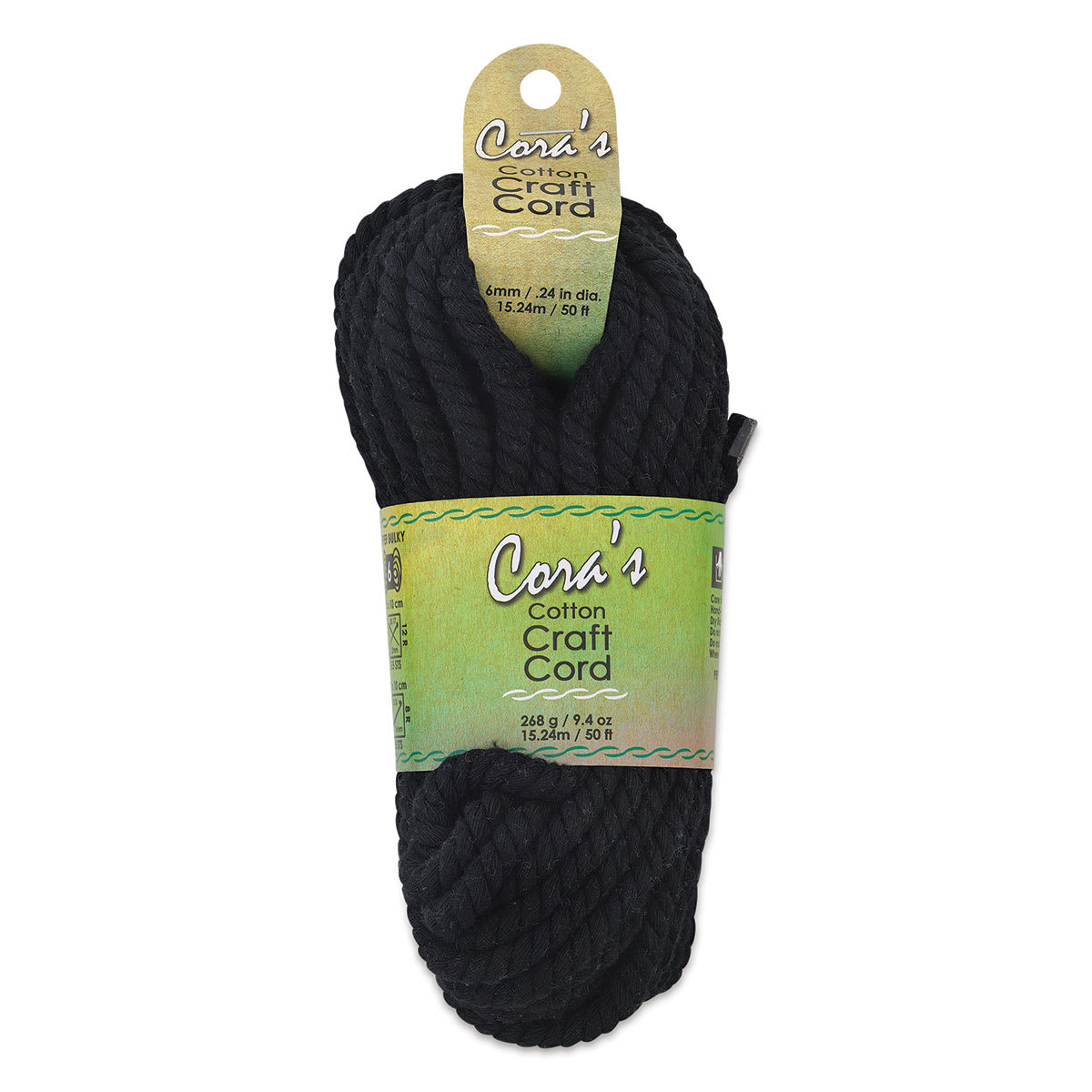 Pepperell Cotton Craft Cord - Black, 6 mm, 50 ft