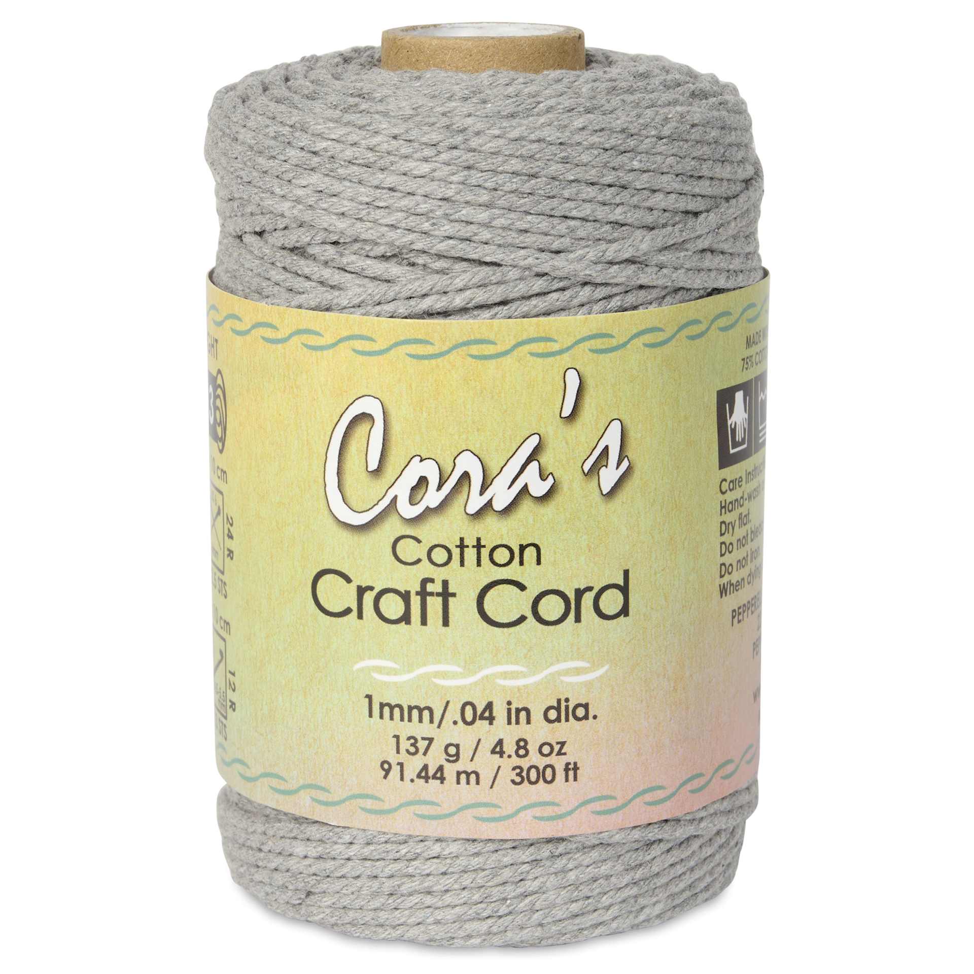 Pepperell Cotton Craft Cord - Charcoal, 1 mm, 300 ft - front