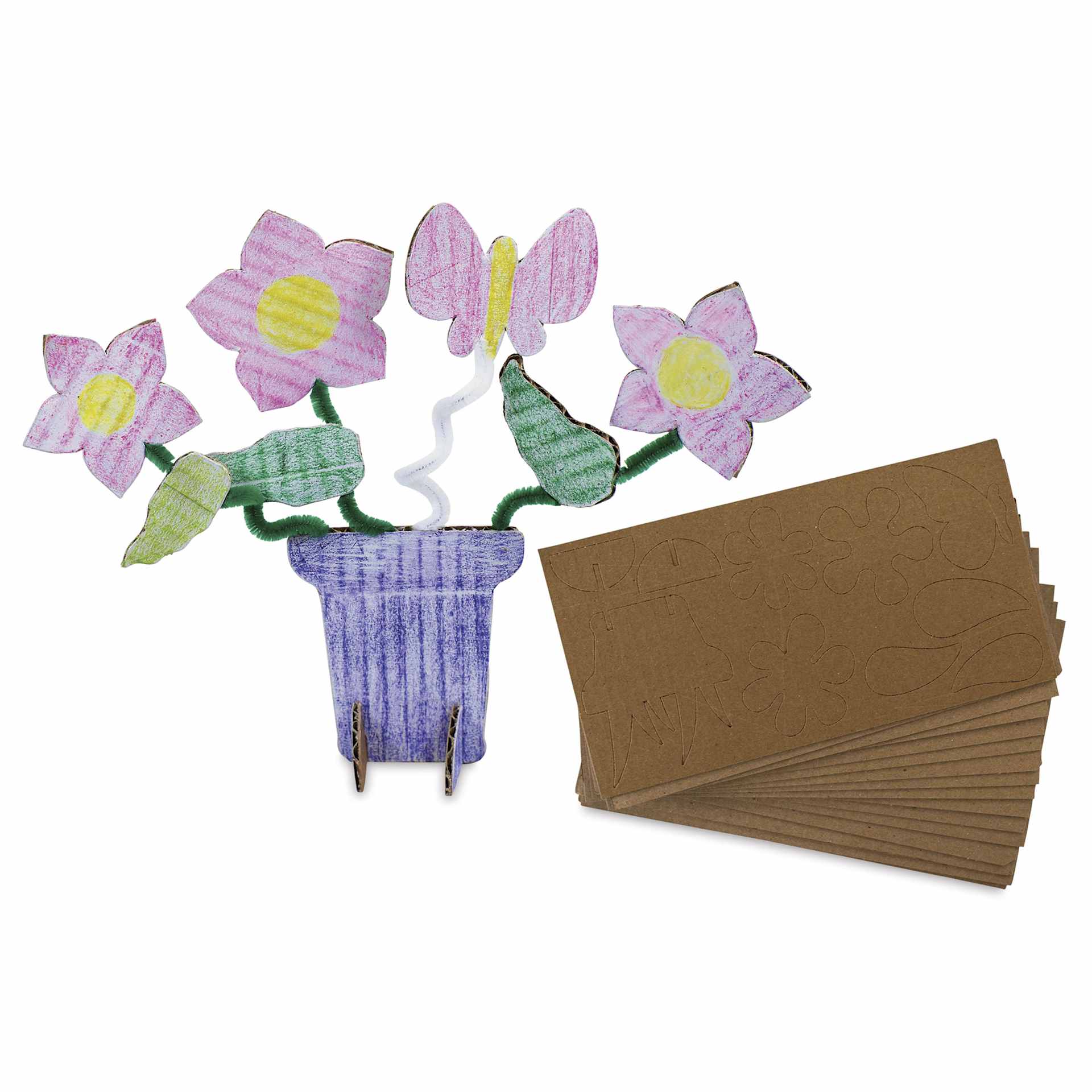 Roylco Flower Garden Sculpture Pack - finished example next to cardboard rectangles