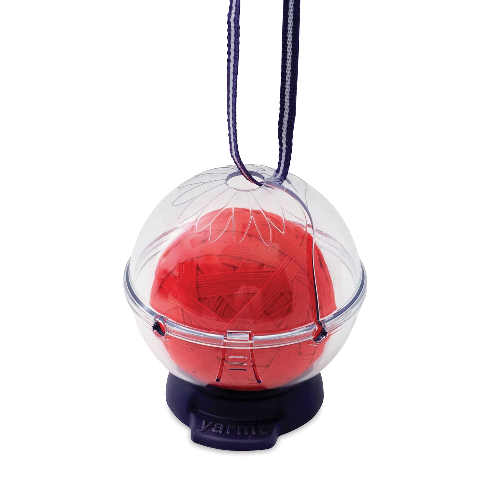 Prym Yarnit Yarn Holder - hanging from strap and holding ball of yarn (not included)
