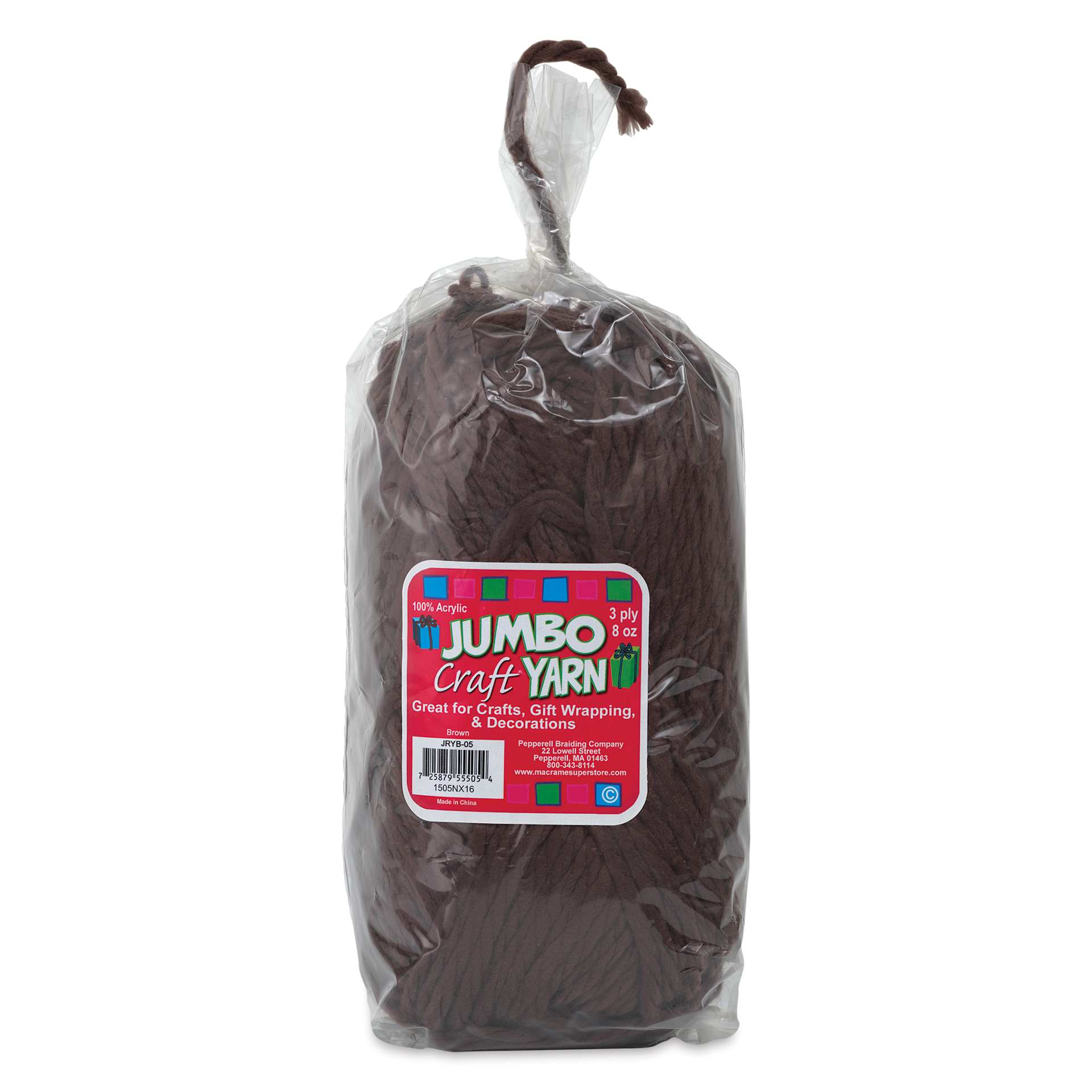 Pepperell Jumbo Roving 3-Ply Craft Yarn - 8 oz, 150 yds, Brown - front of packaging
