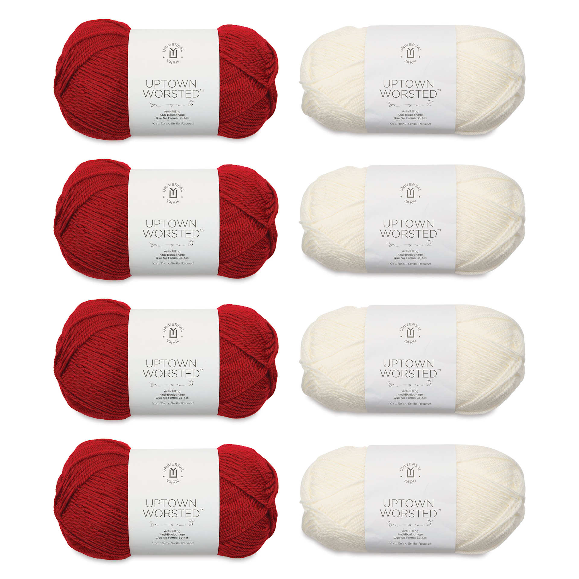 Universal Yarn Traditions Blanket Kit - 5 red and 4 white skeins