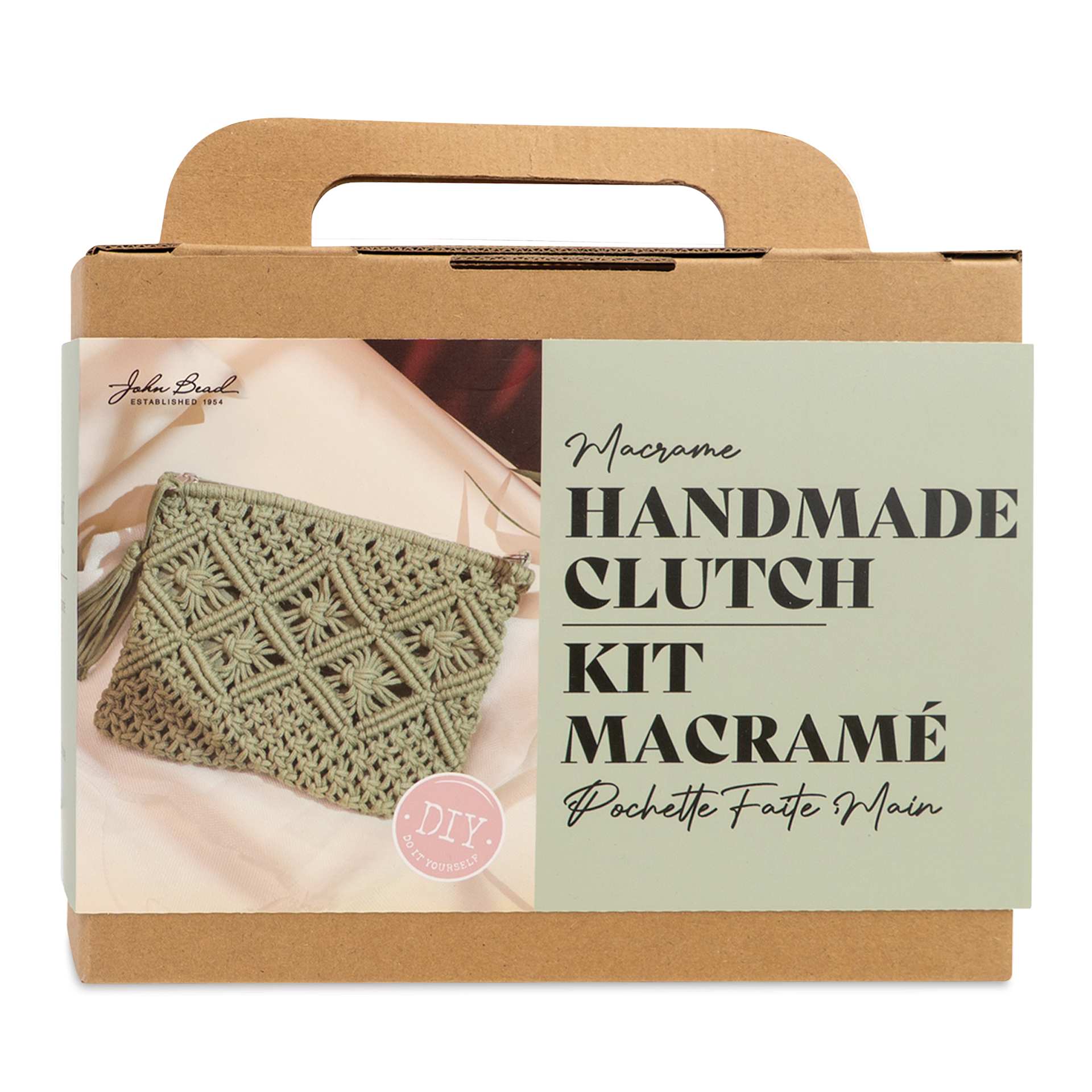 John Bead Macrame Handmade Clutch Kit front of packaging