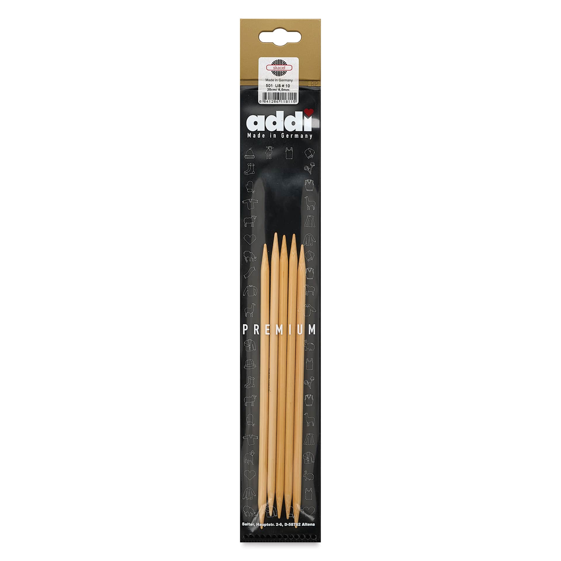 Skacel by Addi Bamboo Double Pointed Knitting Needles - Pkg of 5, US 10, 8" front of packaging