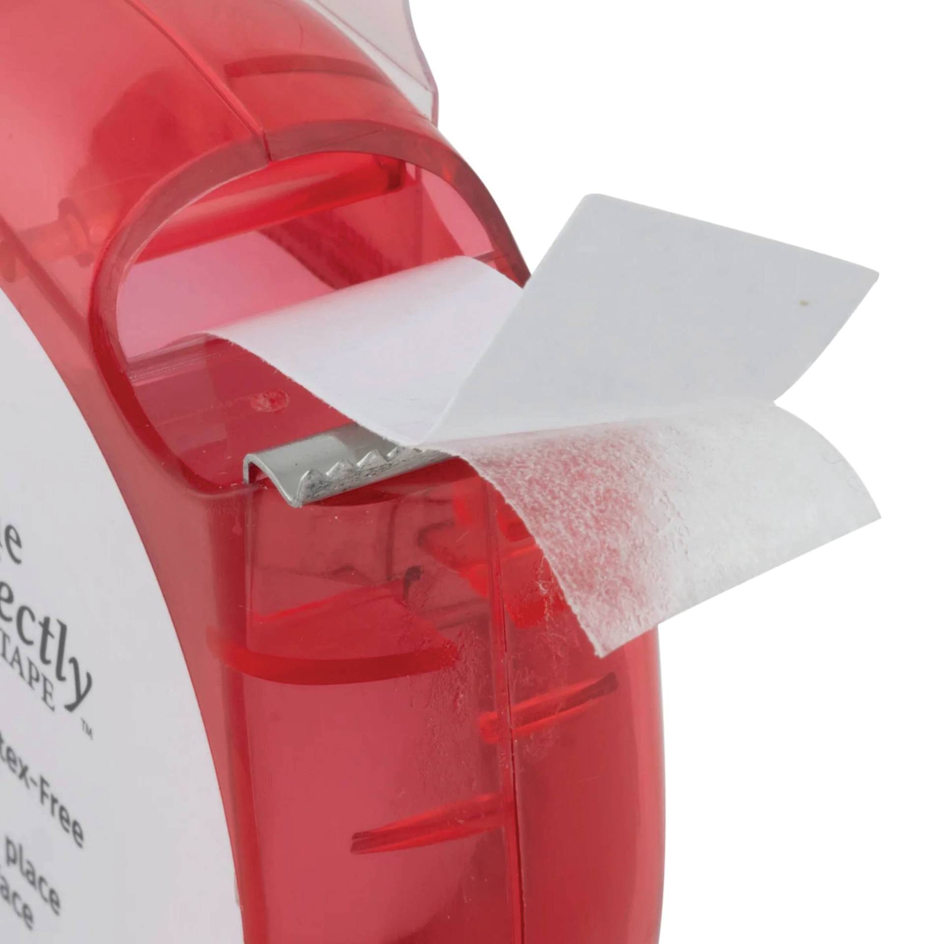 Dritz Place Me Perfectly Fashion Tape - 5/8" x 5 yds, Clear being peeled out of dispenser