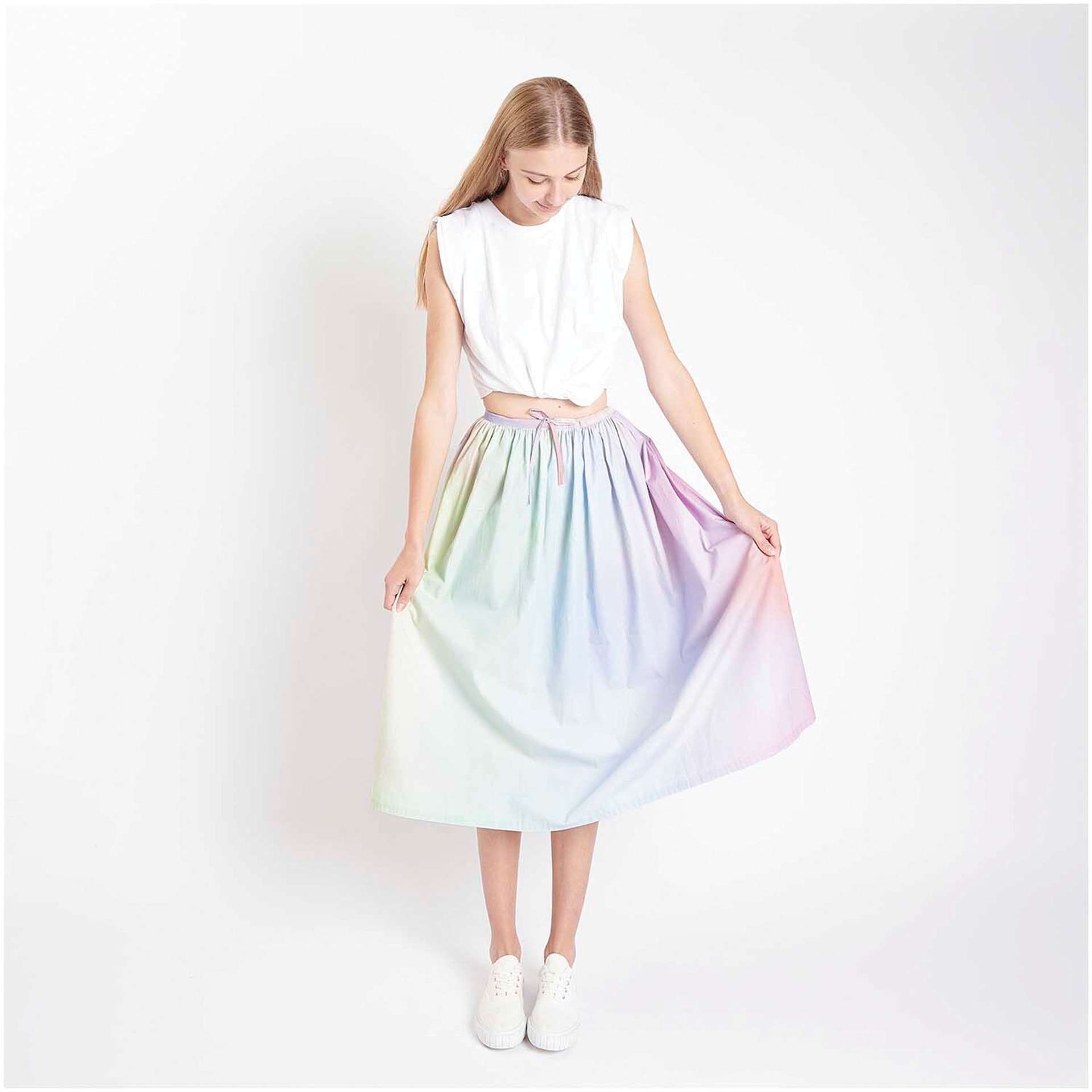 Rico Design Cotton Poplin Fabric - Pink Gradient, 50 cm x 140 cm completed skirt project