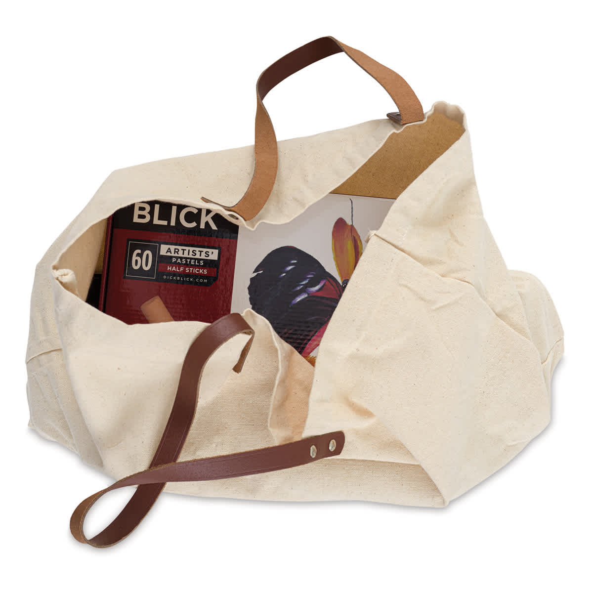 Leather Handle Canvas Tote - Natural, 20" x 15" x 5" (Shown with sample items in tote)