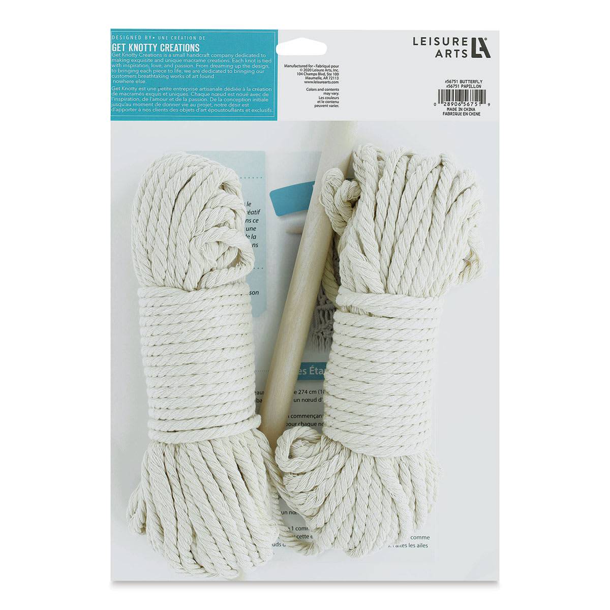 Leisure Arts Macramé Butterfly Kit (Back of packaging)