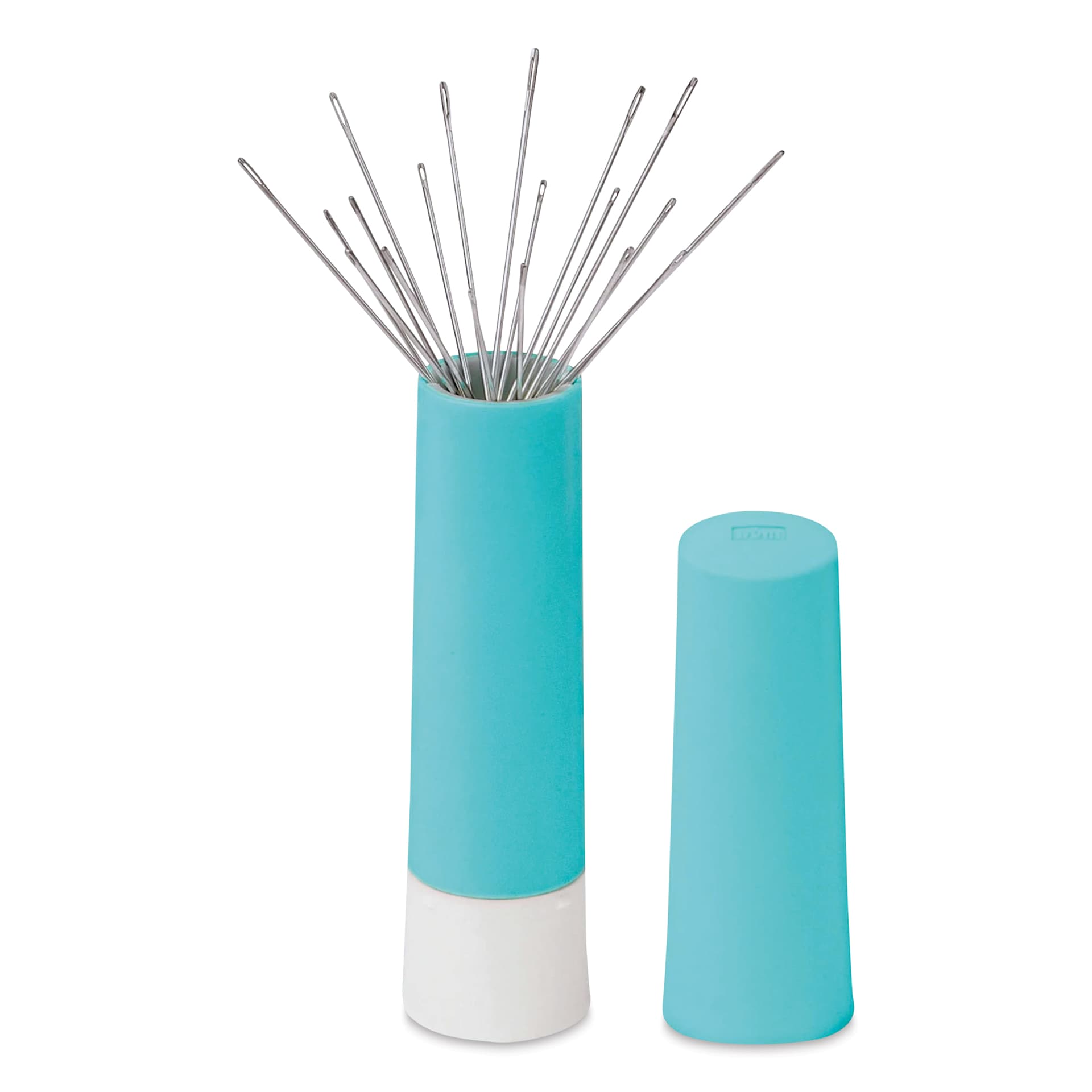Prym Love Needle Twister - Pkg of 19, needles twisted out of the packaging next to the cap.