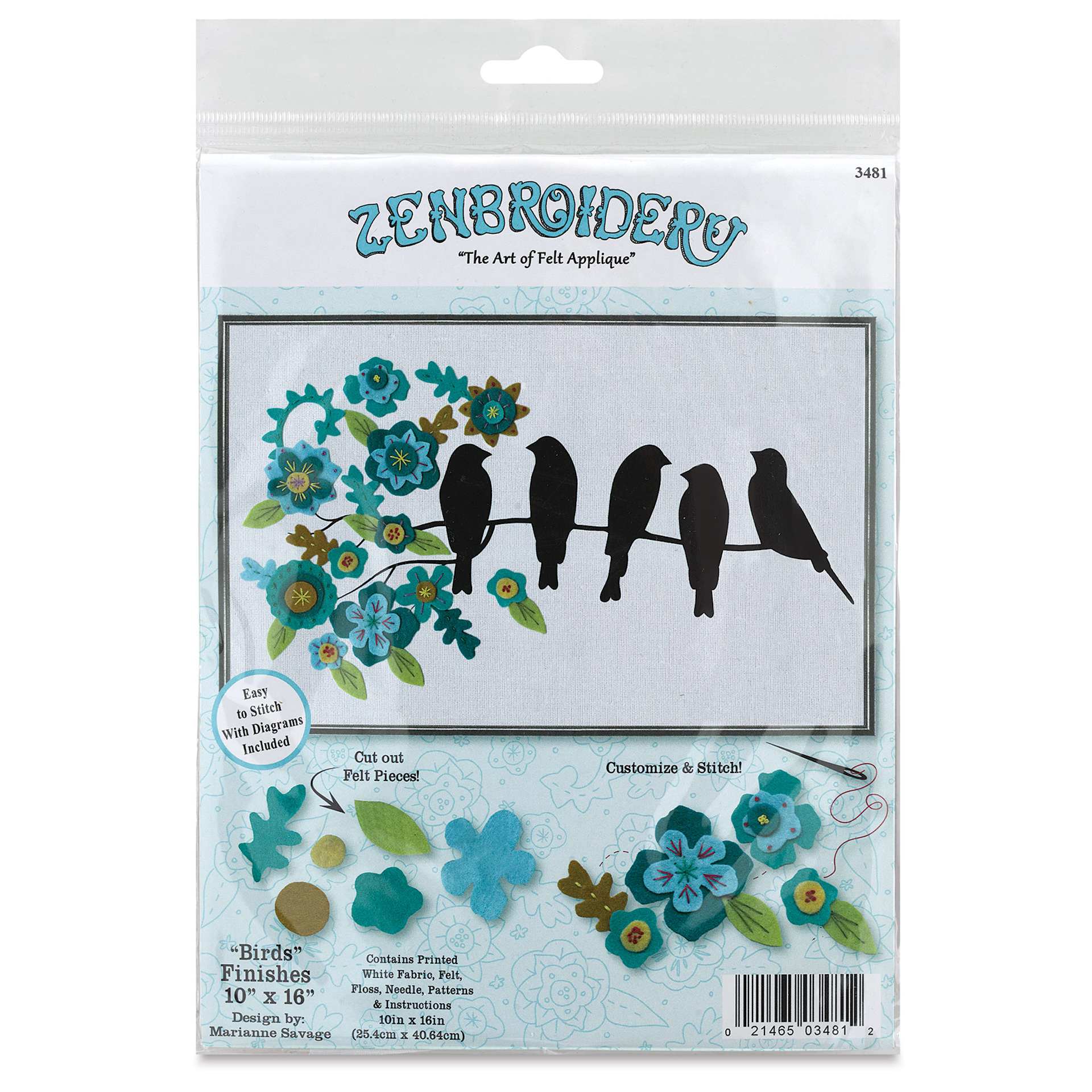 Design Works Zenbroidery Felt Applique Kits - Bird Silhouette (Front of packaging)