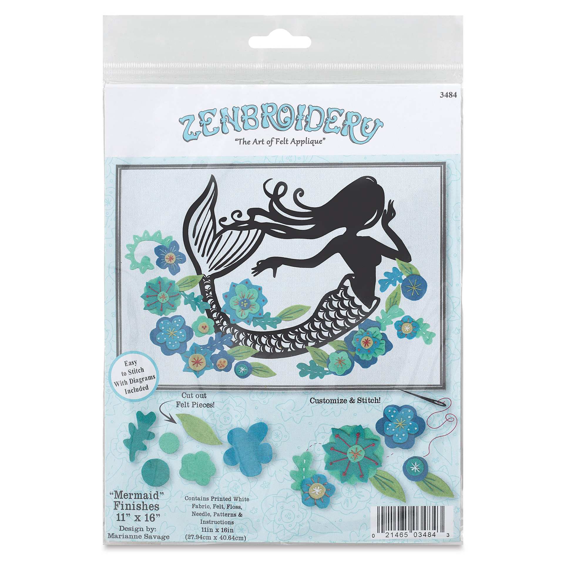Design Works Zenbroidery Felt Applique Kits - Mermaid Silhouette (Front of packaging)