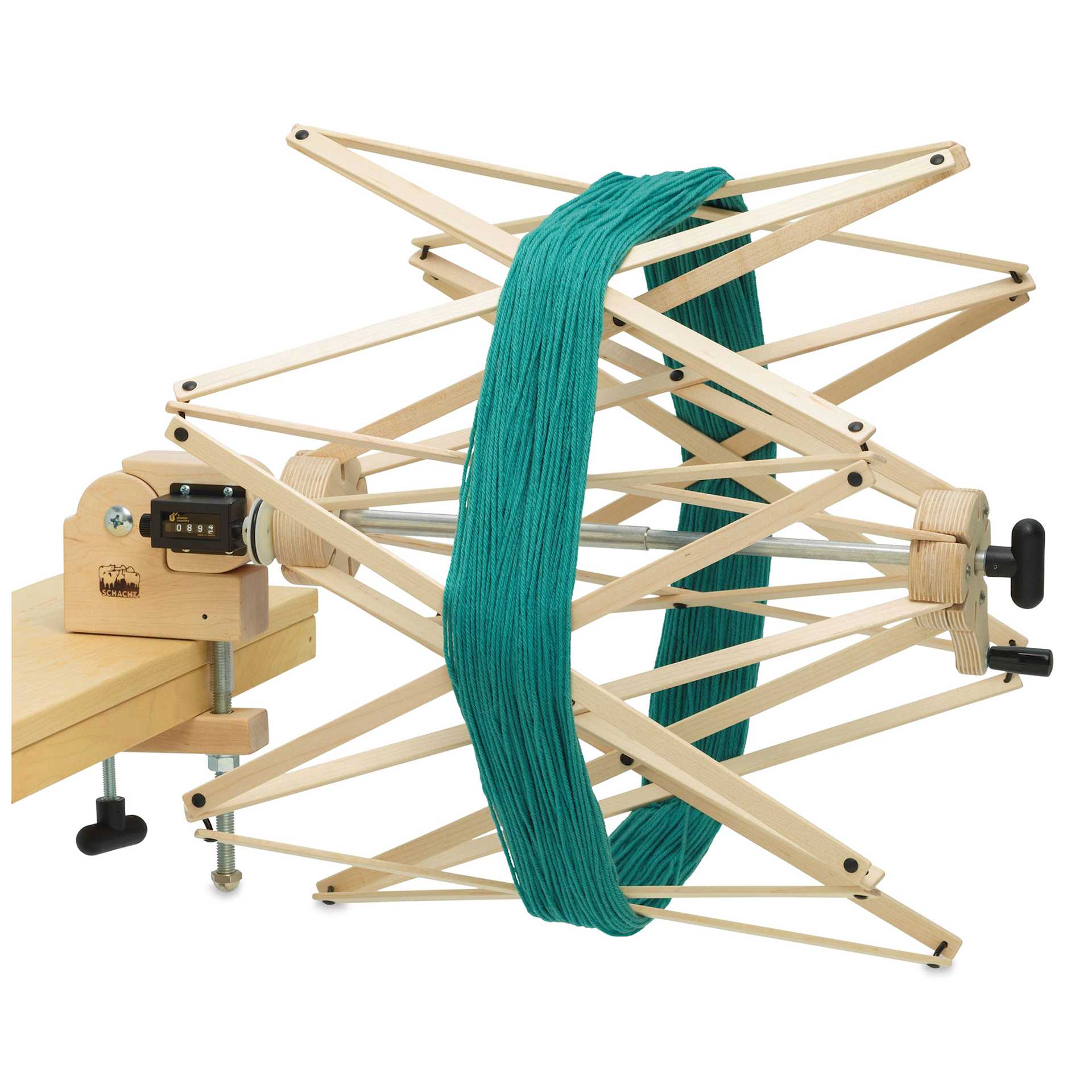 Schacht Ultra Umbrella Swift Yarn Winder - Revolution Counter, tilted (yarn not included)