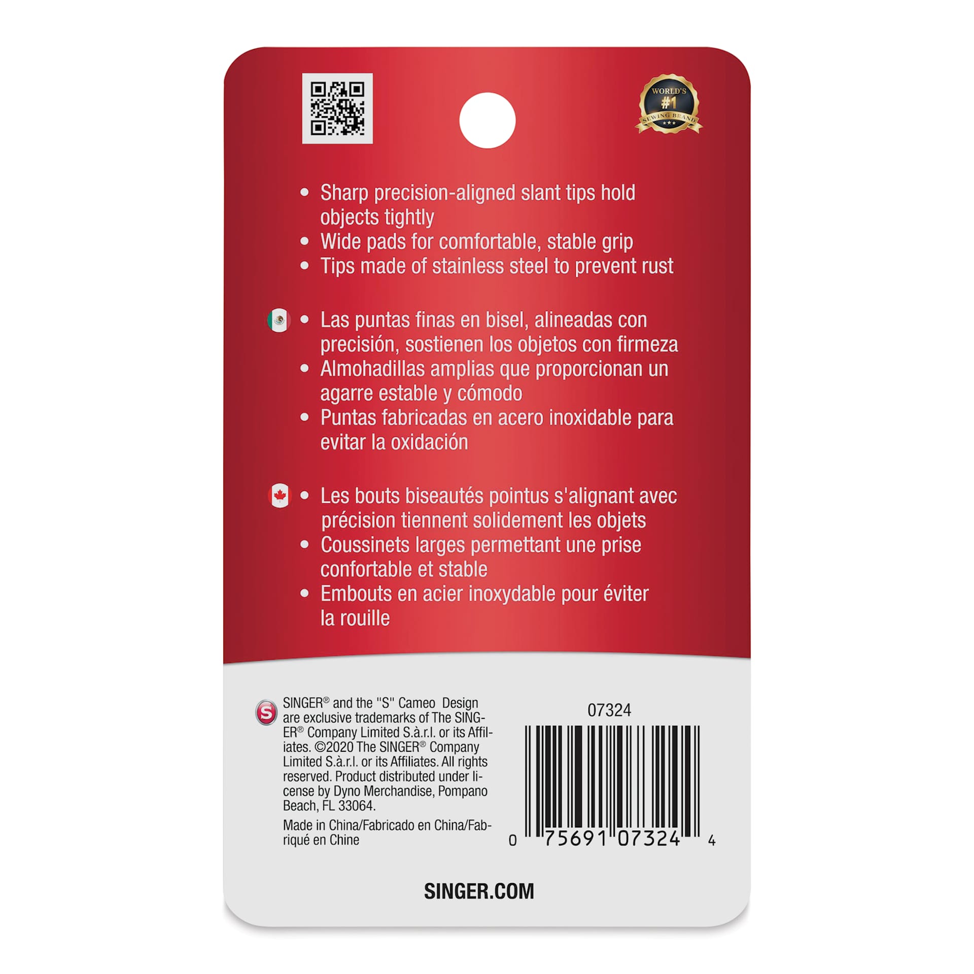 Singer Slant Tip Tweezers, back of the packaging