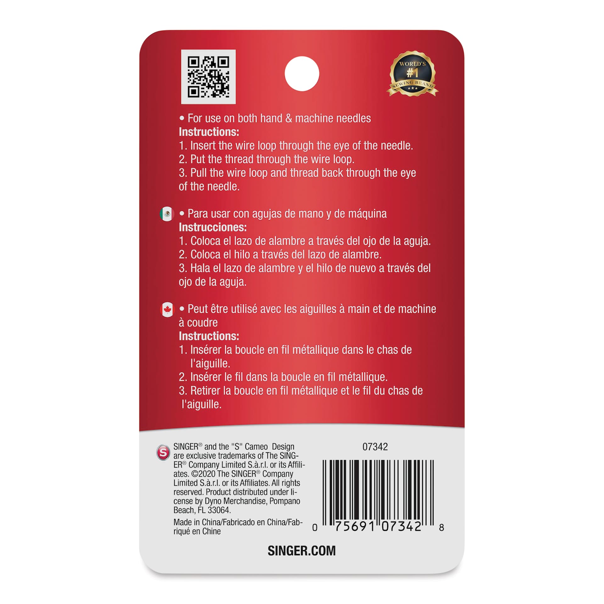 Singer Machine and Hand Needle Threaders - Pkg of 2, back of the packaging