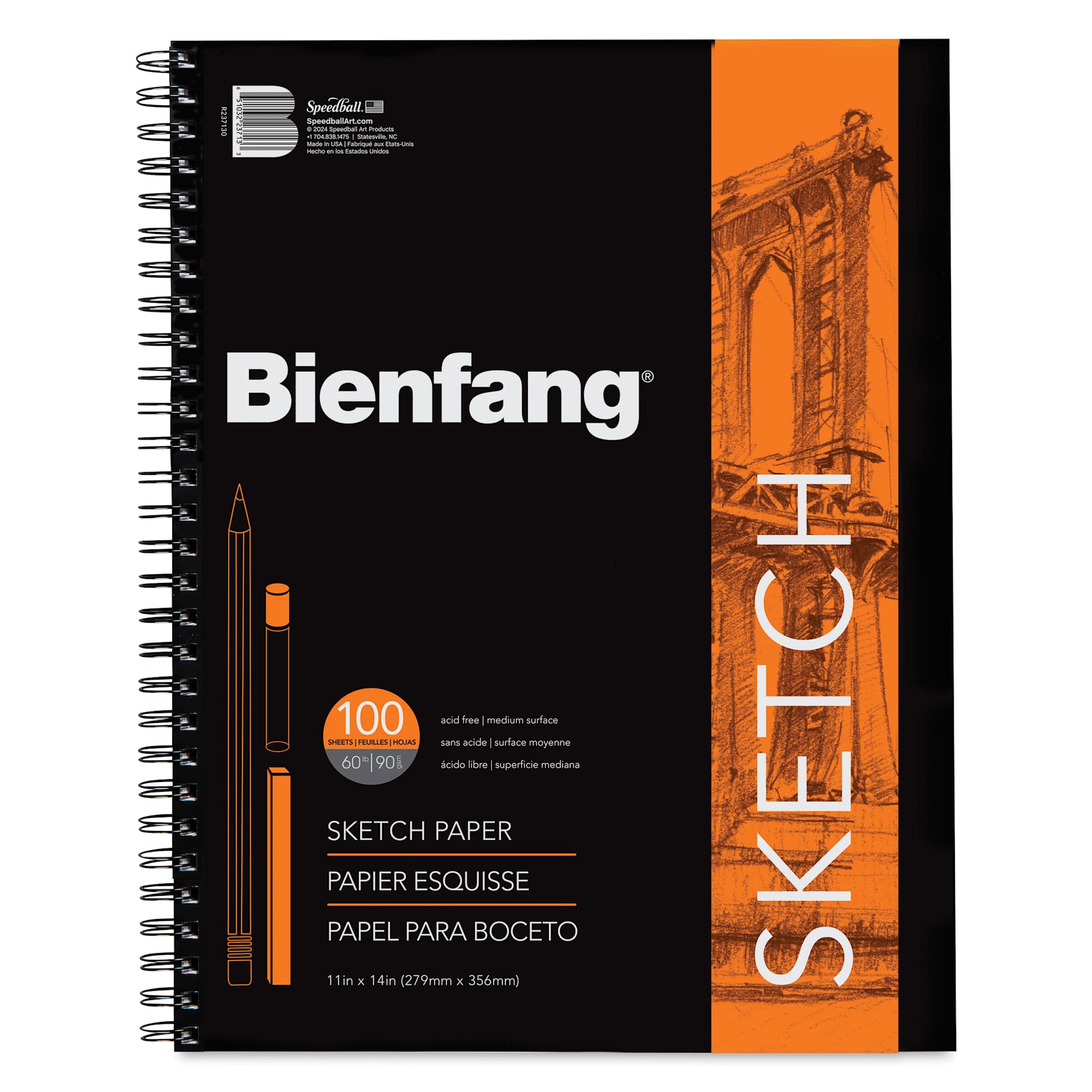 Bienfang Wirebound Sketch Pad - 11" x 14", 100 Sheets